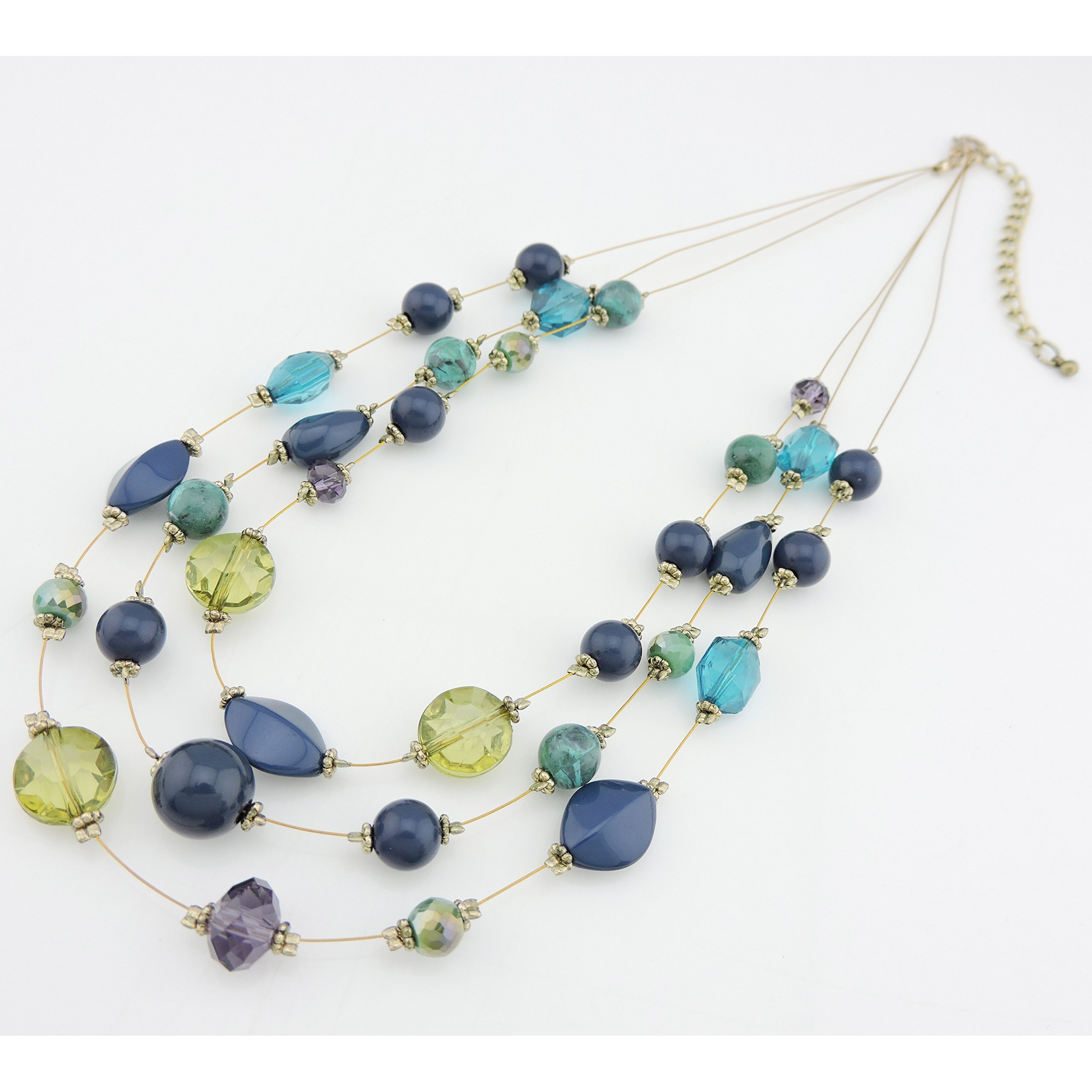 Coiris 3 Layers Illusion Wire Beaded Statement 19.5"" Necklace For Women (N0005)