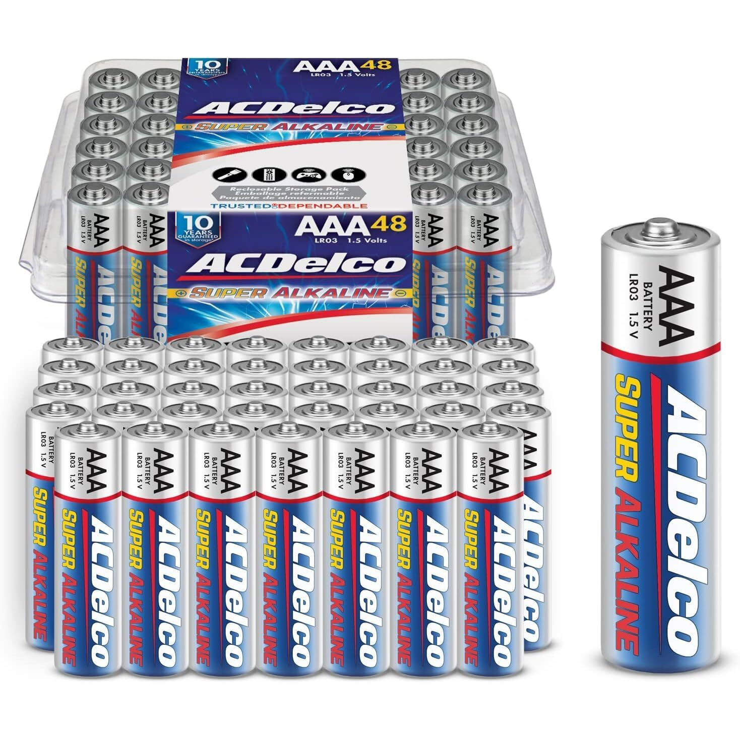 Acdelco 48-Count Aaa Batteries, Maximum Power Super Alkaline Battery, 10-Year Shelf Life, Reclosable Packaging