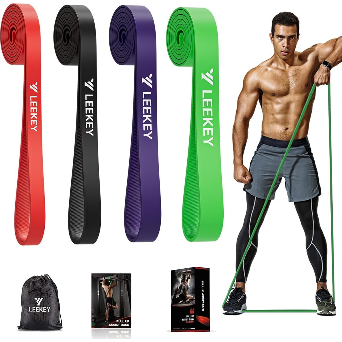 Leekey Resistance Bands, Exercise Bands Pull Up Assist Bands - Workout Bands Set - Mobility Band Powerlifting Bands For Men And Women Fitness Training, Physical Therapy,Home Workouts