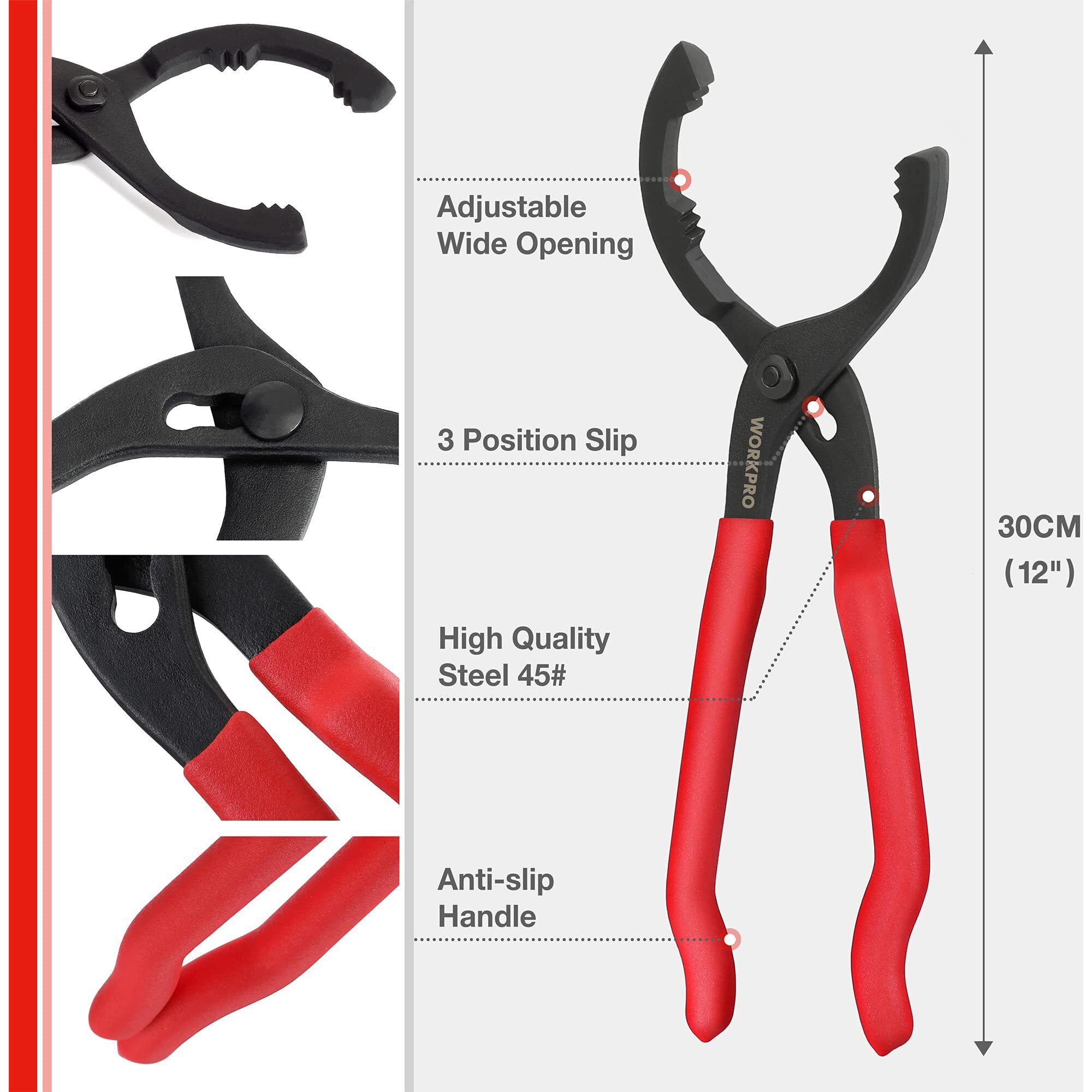Workpro 12"" Adjustable Oil Filter Pliers, Wrench Adjustable Oil Filter Removal Tool, Ideal For Engine Filters, Conduit, & Fittings, W114083A