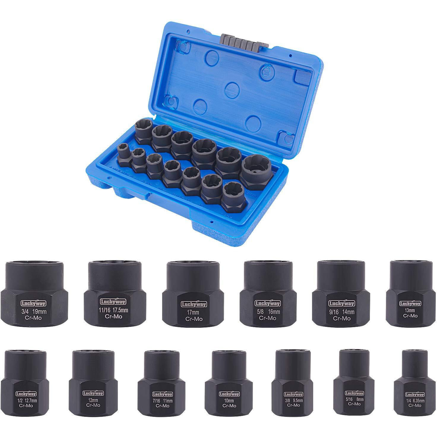 Luckyway 13-Piece Impact Bolt & Nut Remover Set, Nut Extractor Socket, Bolt Remover Tool Set