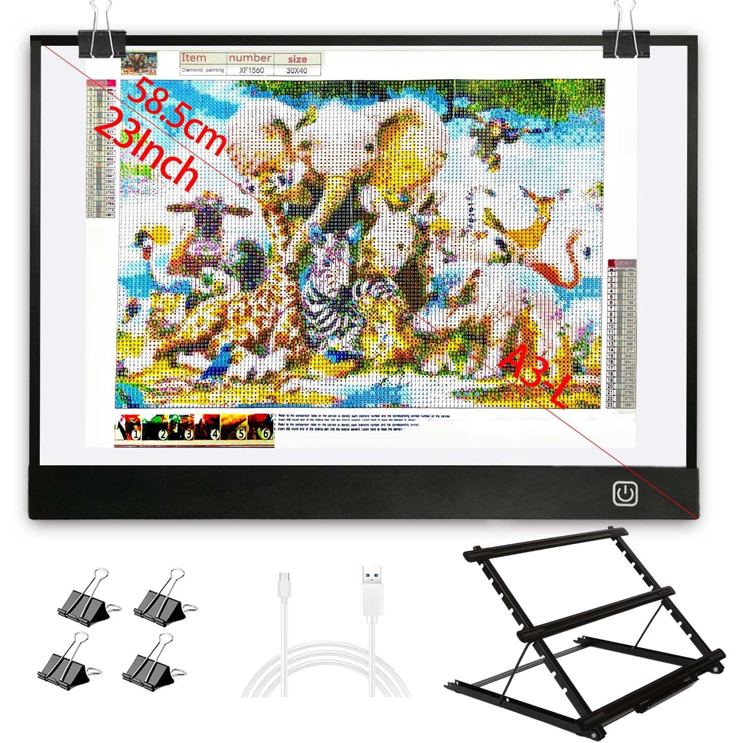 Welzk Diamond Painting Light Board A3, With Large Metal Stand, L18.5    W13.6 Inchs Large Diamond Painting Light Pad, Dimmable Diamond Art Light Board