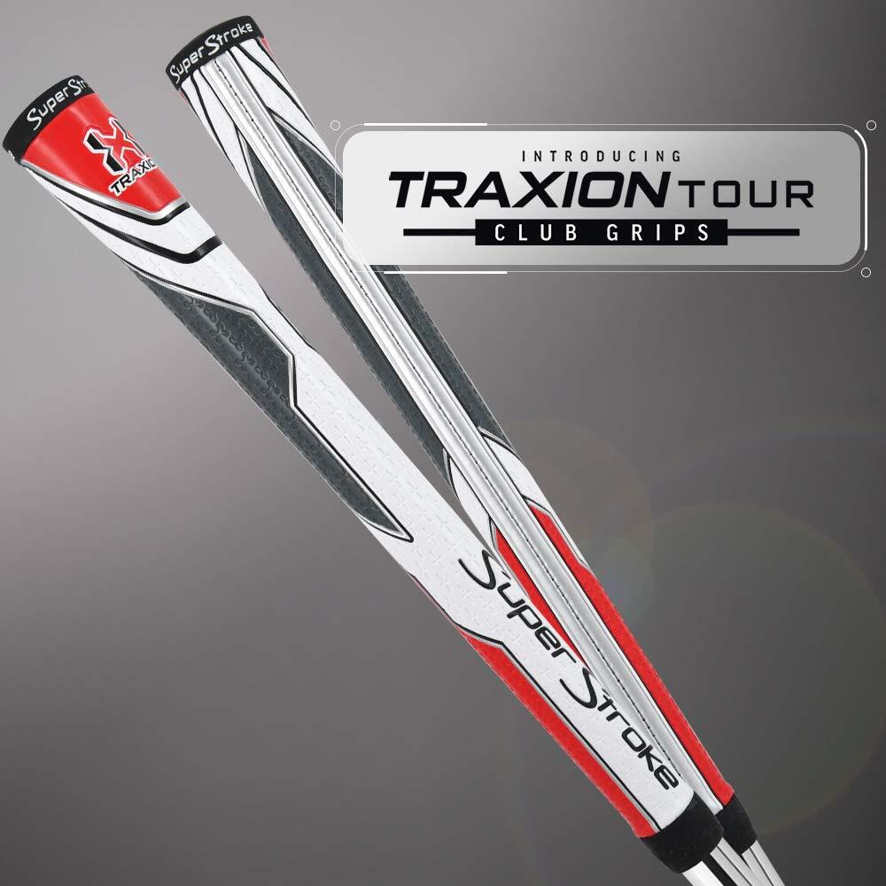 Superstroke Traxion Tour Golf Club Grip, White/Red/Gray (Standard) | Advanced Surface Texture That Improves Feedback And Tack | Extreme Grip Provides Stability And Feedback | Even Hand Pressure