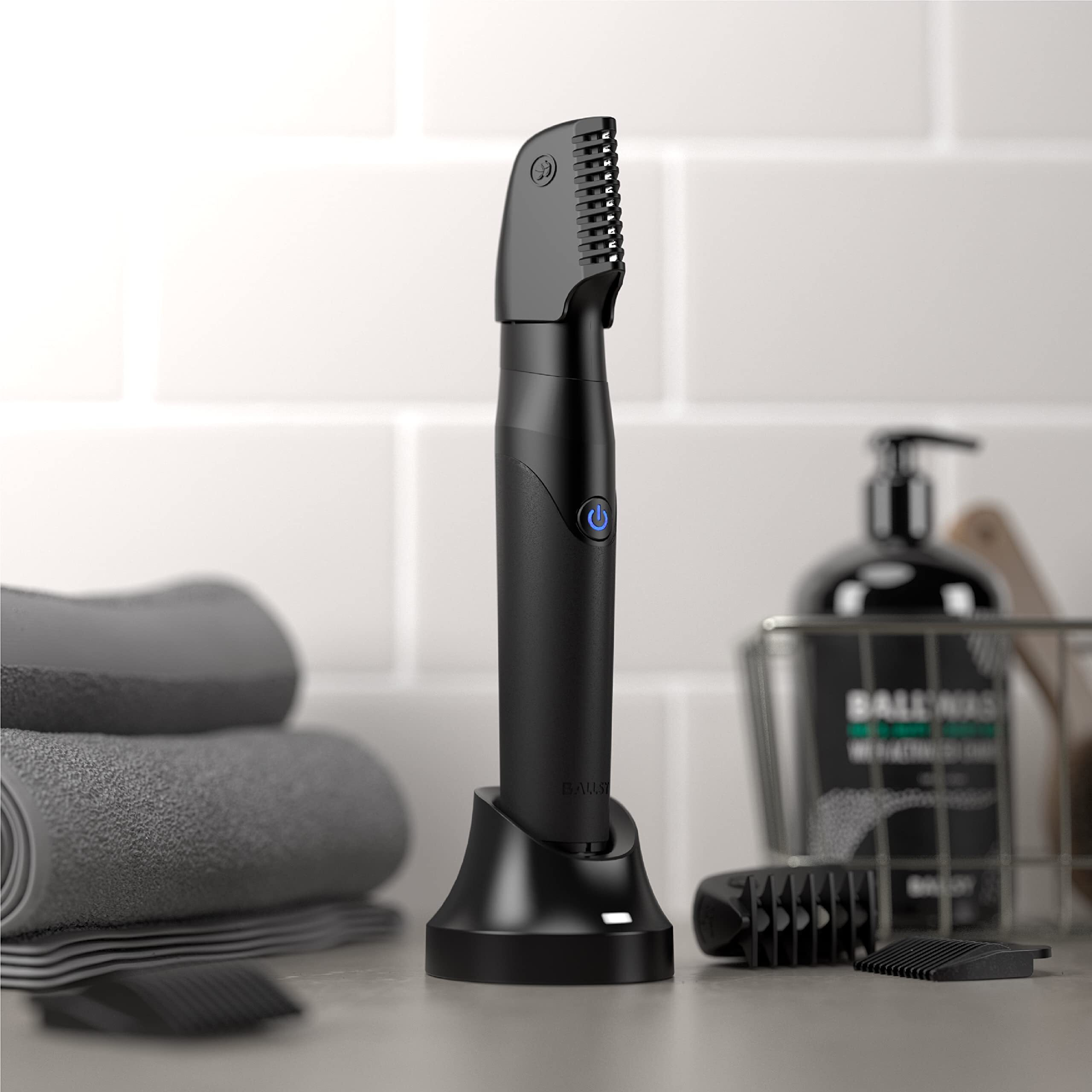 Ballsy B2 Groin & Body Trimmer For Men, Includes 2 Quick Change Heads, Waterproof, Cordless Charging Base For The Ultimate Close Shave