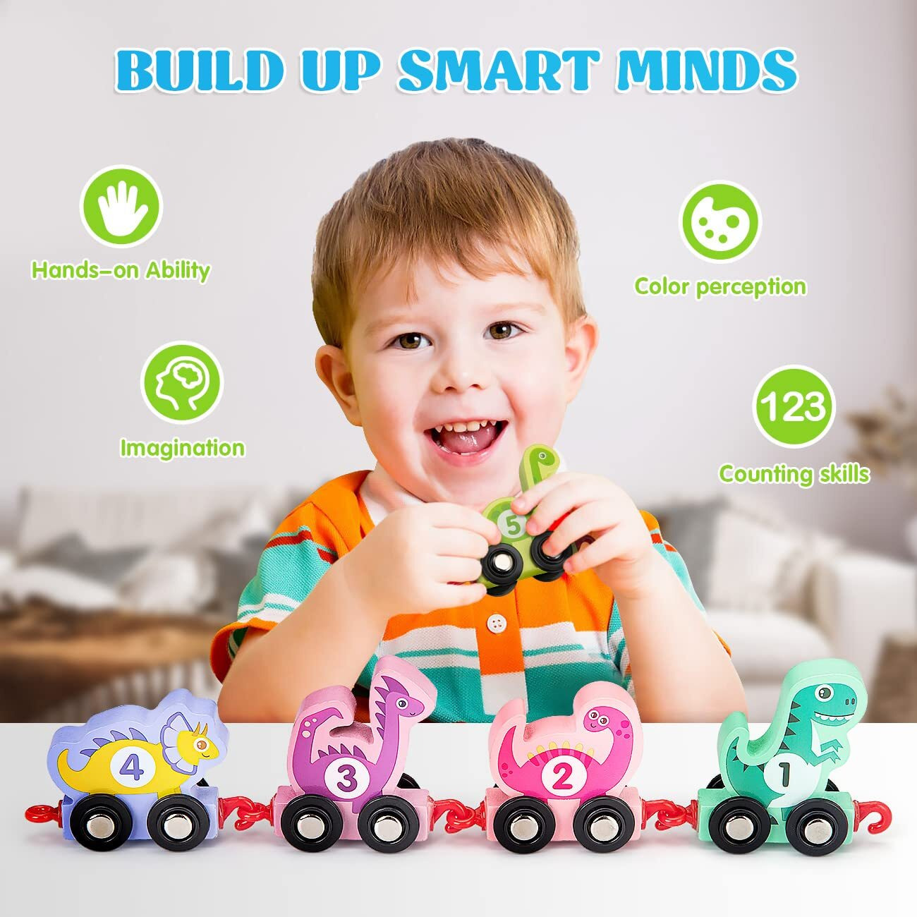 Edujoy Toddler Toys For 2 Year Old Boy Easter Birthday Gifts, Wooden Dinosaur Train Set Montessori Toys For 2 Year Old, Learning Dinosaur Toys For Kids Ages 2-4 Boys Girls Toddler Toys 2-3