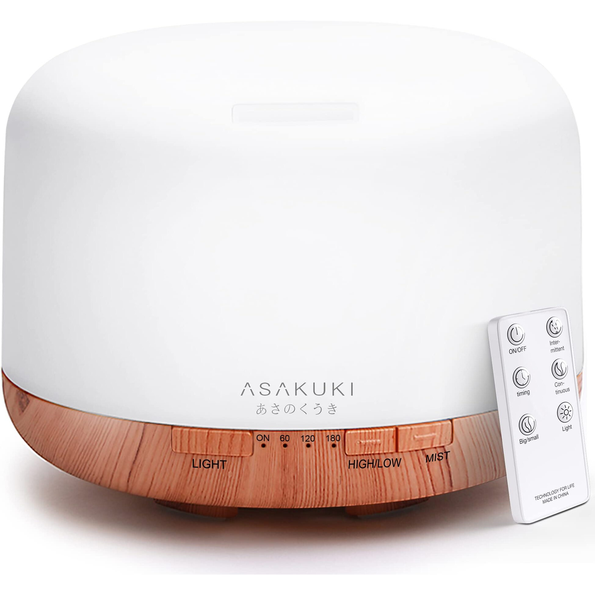 Asakuki 500Ml Premium, Essential Oil Diffuser With Remote Control, 5 In 1 Ultrasonic Aromatherapy Fragrant Oil Humidifier Vaporizer, Timer And Auto-Off Safety Switch Brown