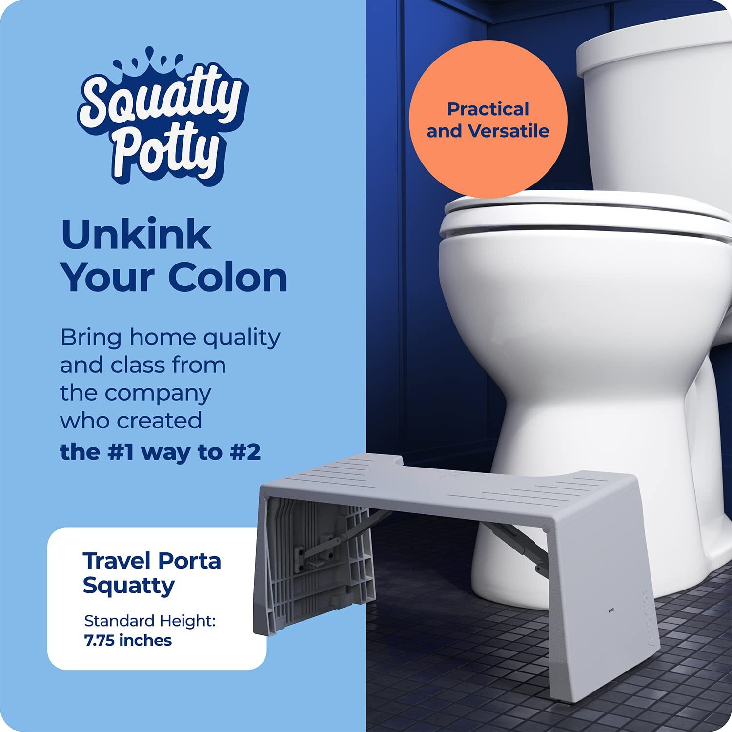 Squatty Potty Porta Traveler Foldable Toilet Stool For Travel, 7"" Height, Gray
