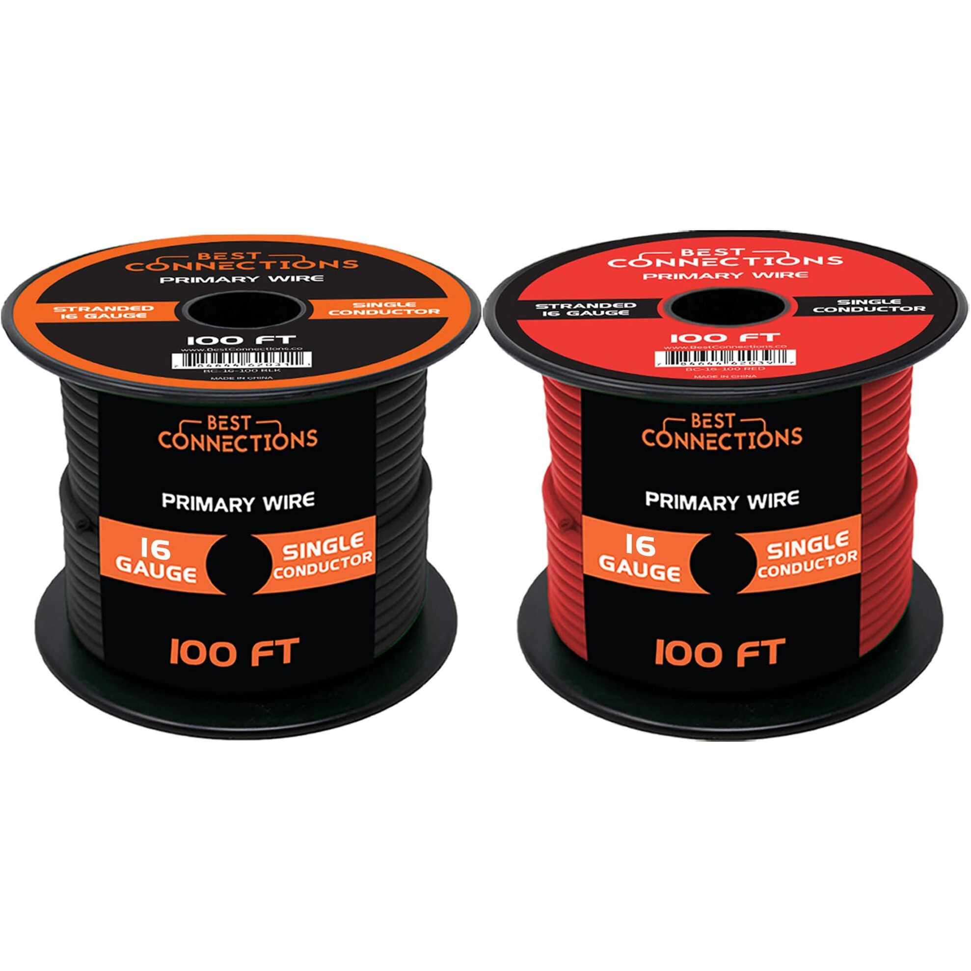 Best Connections 16-Gauge Automotive Primary Wire Bundle (100Ft Each, Red & Black) | Ideal For Car Audio, Automotive, And Trailer | Durable Primary/Remote, Power/Ground Electrical Wiring
