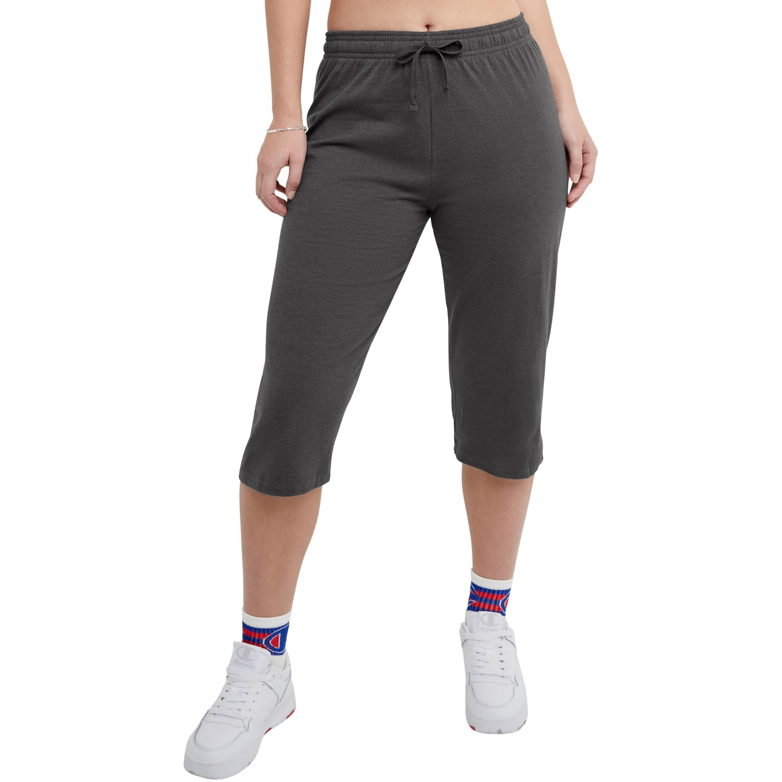 Champion, Lightweight Lounge Cropped Pants, Jersey Knit Capri For Women, 18"", Granite Heather, X-Large
