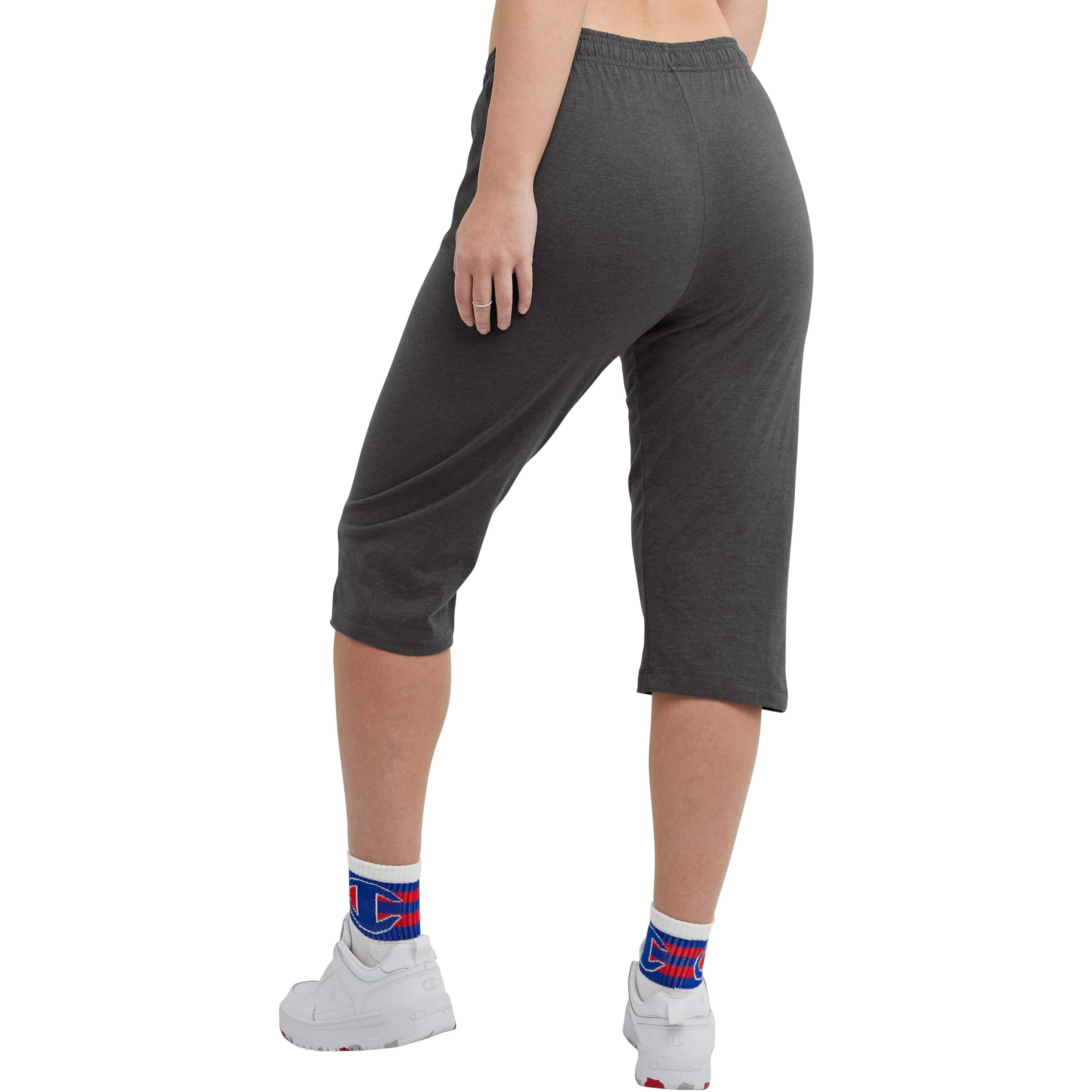 Champion, Lightweight Lounge Cropped Pants, Jersey Knit Capri For Women, 18"", Granite Heather, X-Large