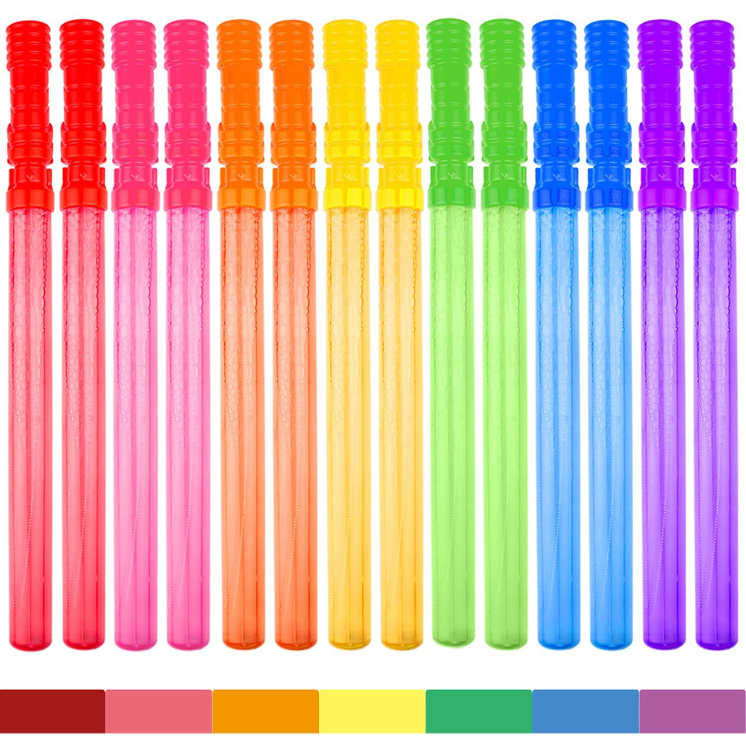 Bubble Wand, 14"" Big Bubble Wand Set(14 Pack 7 Colour), Non-Toxic Smelless Bubble Toy For Kids Child Birthday Party Favor Wedding Summer Outdoor Activity Bathroom Bath Toys, By Mapixo