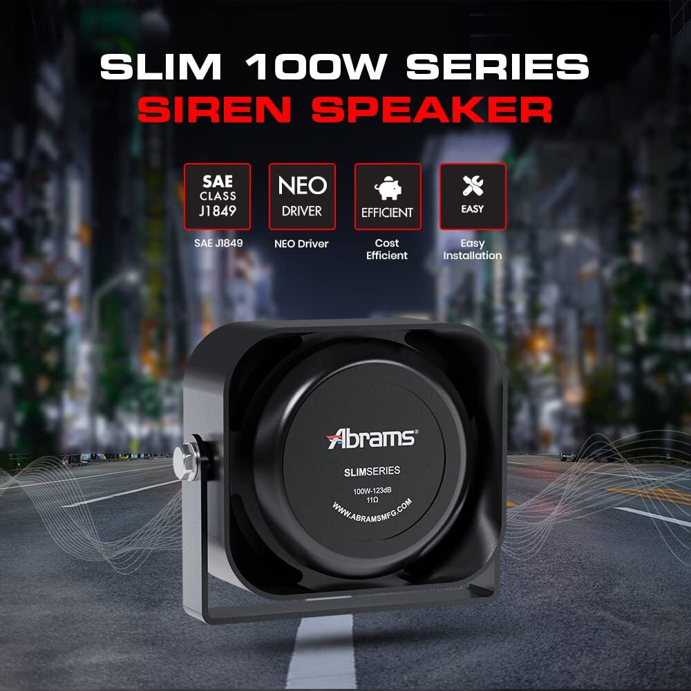 Abrams Abr-S100 Compact 100W Siren Speaker High Performance (Capable With Any 100W Siren) Ultra Slim Low Profile
