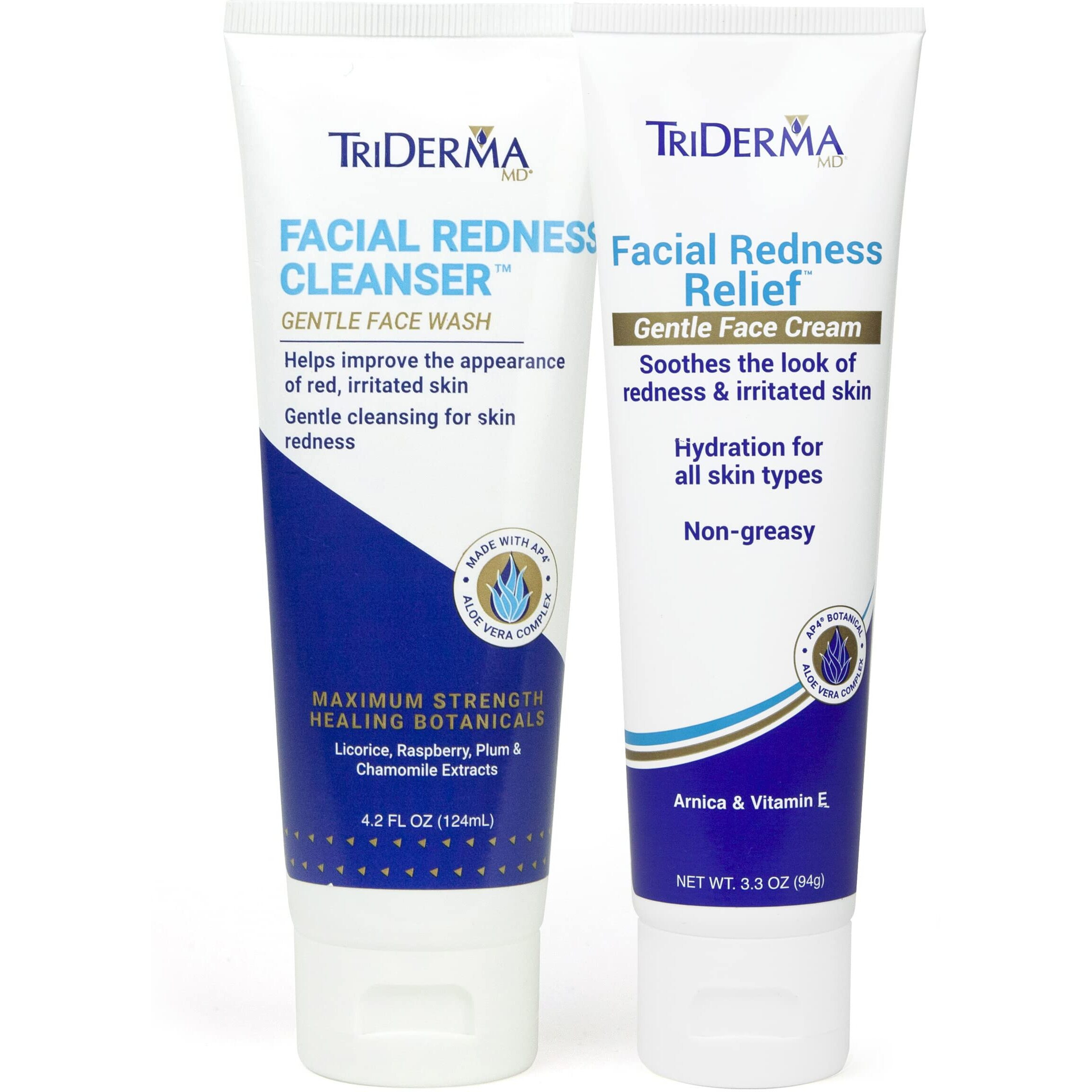 Triderma Facial Redness Relief Bundle, Gentle Face Cleanser Plus Moisturizing Face Cream, Soothing Daily Redness Treatment For Red, Sensitive Skin| Promotes Even Skin Tone | Day/Night |