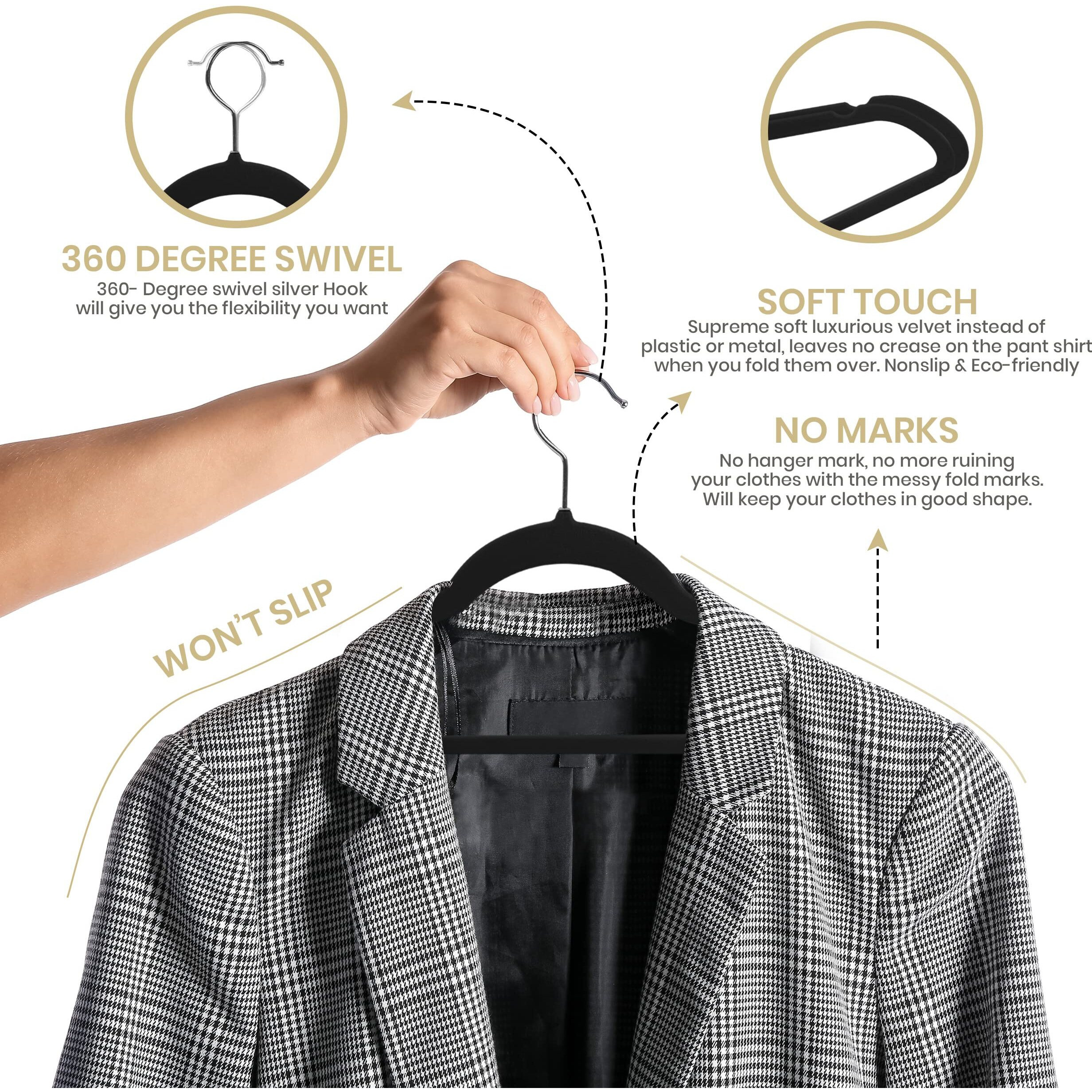 Utopia Home Velvet Hangers 30 Pack - Non-Slip Clothes Hangers - Black Hangers - Suit Hangers With 360 Degree Rotatable Hook - Heavy Duty Coat Hangers - Pants Hangers