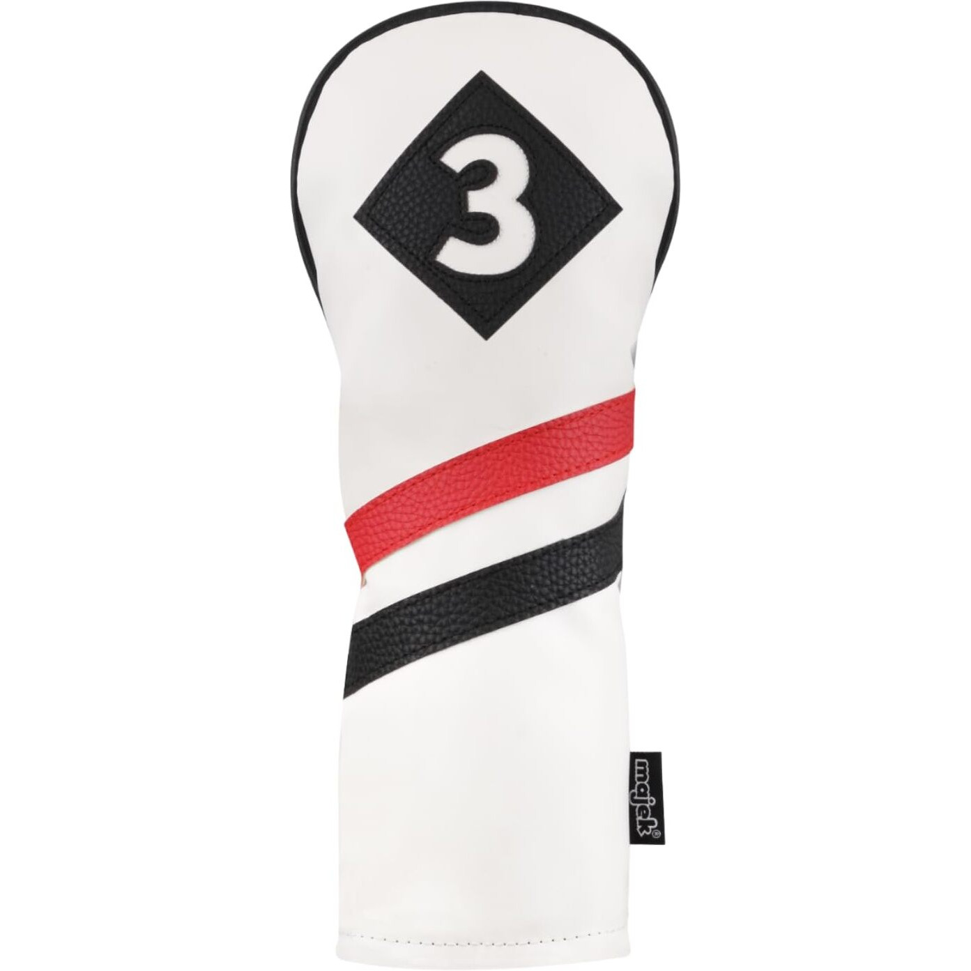 Majek Retro Golf Headcover White Red And Black Vintage Leather Style 3 Fairway Wood Head Cover Classic Look