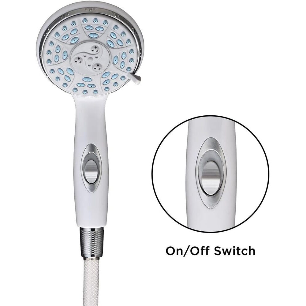 Nova Handheld Shower Head With Extra Long 84    Hose, On/Off Switch, 5 Settings, Comes With Wall Mounted Holder (9311-R)
