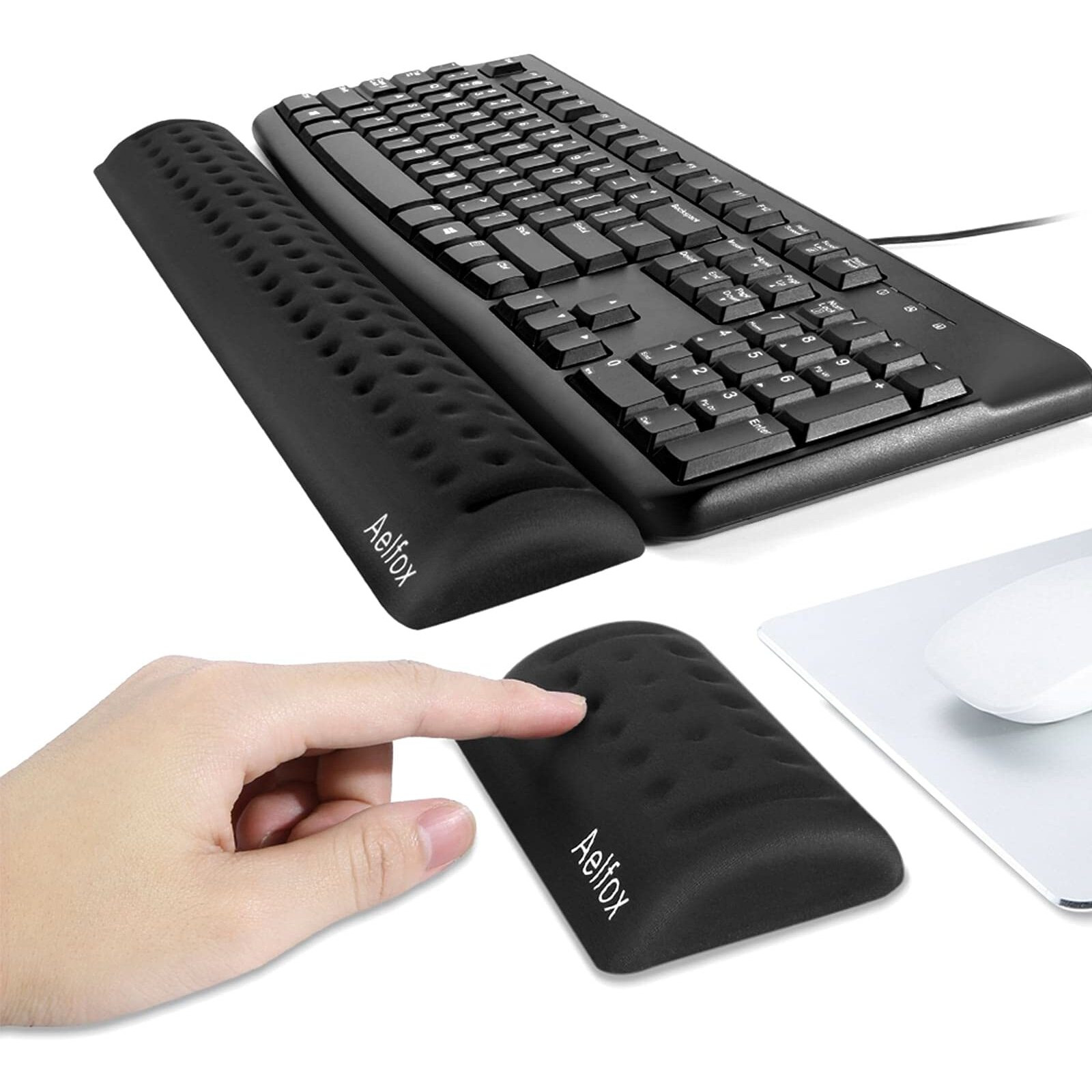 Aelfox Memory Foam Keyboard Wrist Rest&Mouse Wrist Rest, Ergonomic Design Wrist Pad For Computer Keyboard Laptop Wrist Support, Arm Rest For Desk Accessories In Home Office School(Black)