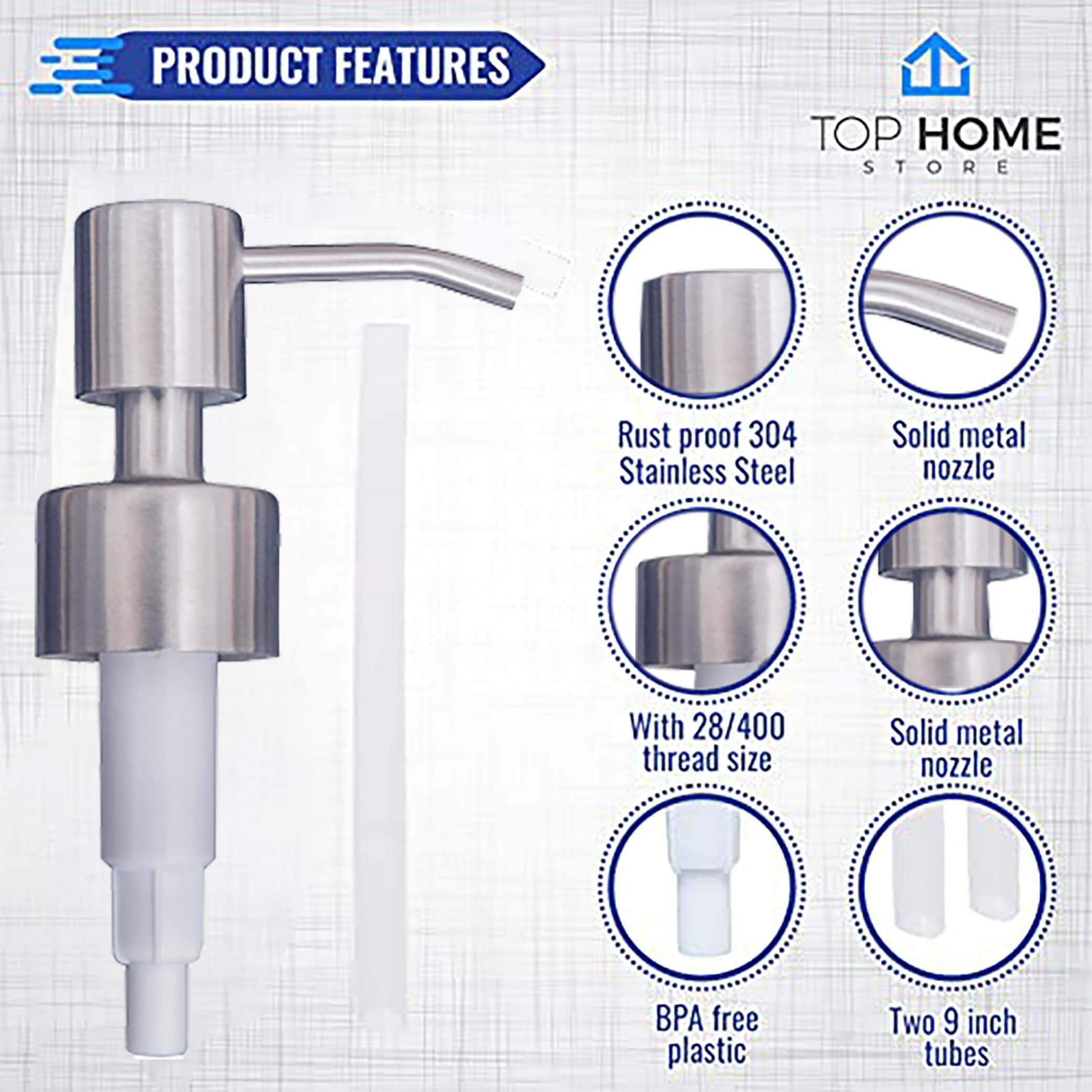 Stainless Steel Soap And Lotion Dispenser Pumps, Replacement For Your Bottles (Brushed Nickel, 2 Pack)