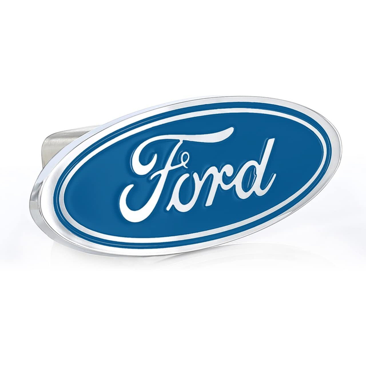 Ford Blue Oval Solid Brass Hitch Cover Plug With 2"" Inch Stainless Steel Post