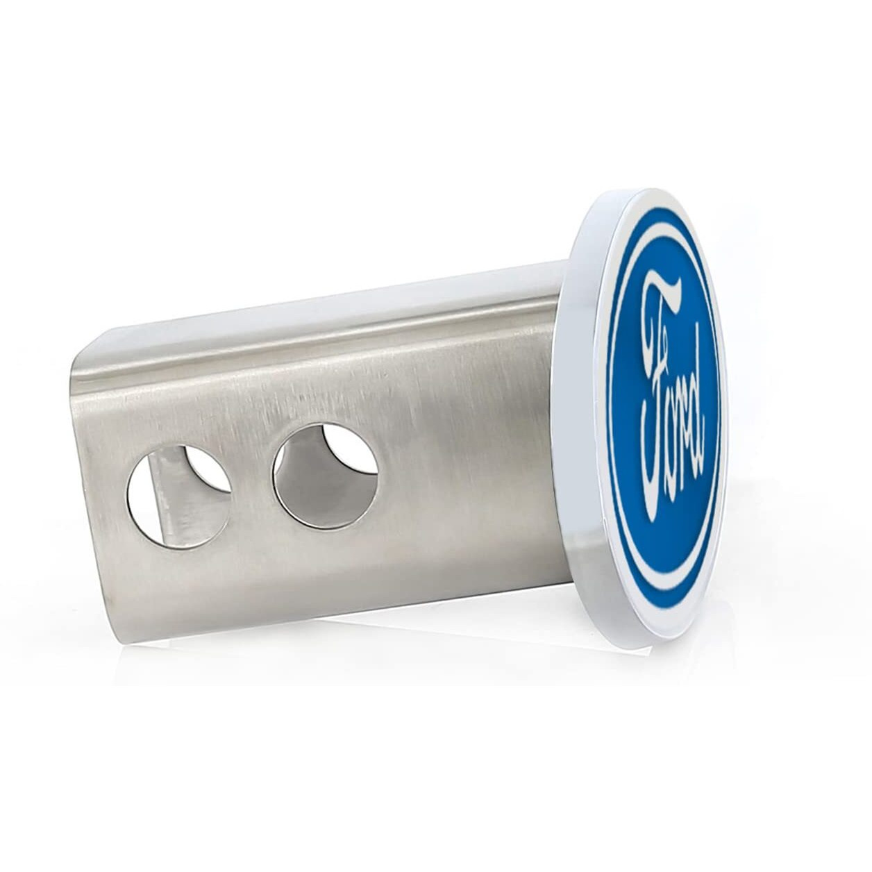 Ford Blue Oval Solid Brass Hitch Cover Plug With 2"" Inch Stainless Steel Post