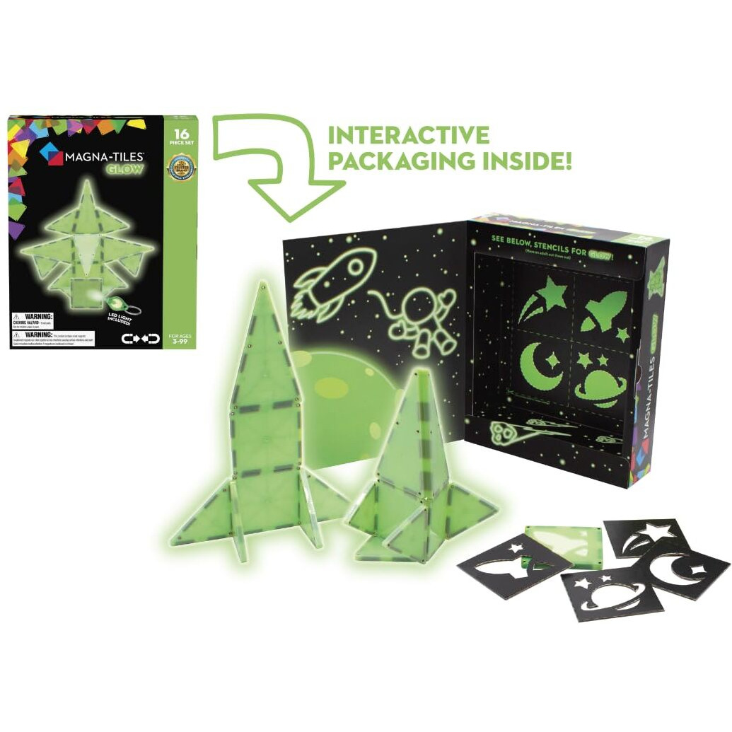 Magna-Tiles Glow 16-Piece Magnetic Construction Set, The Original Magnetic Building Brand