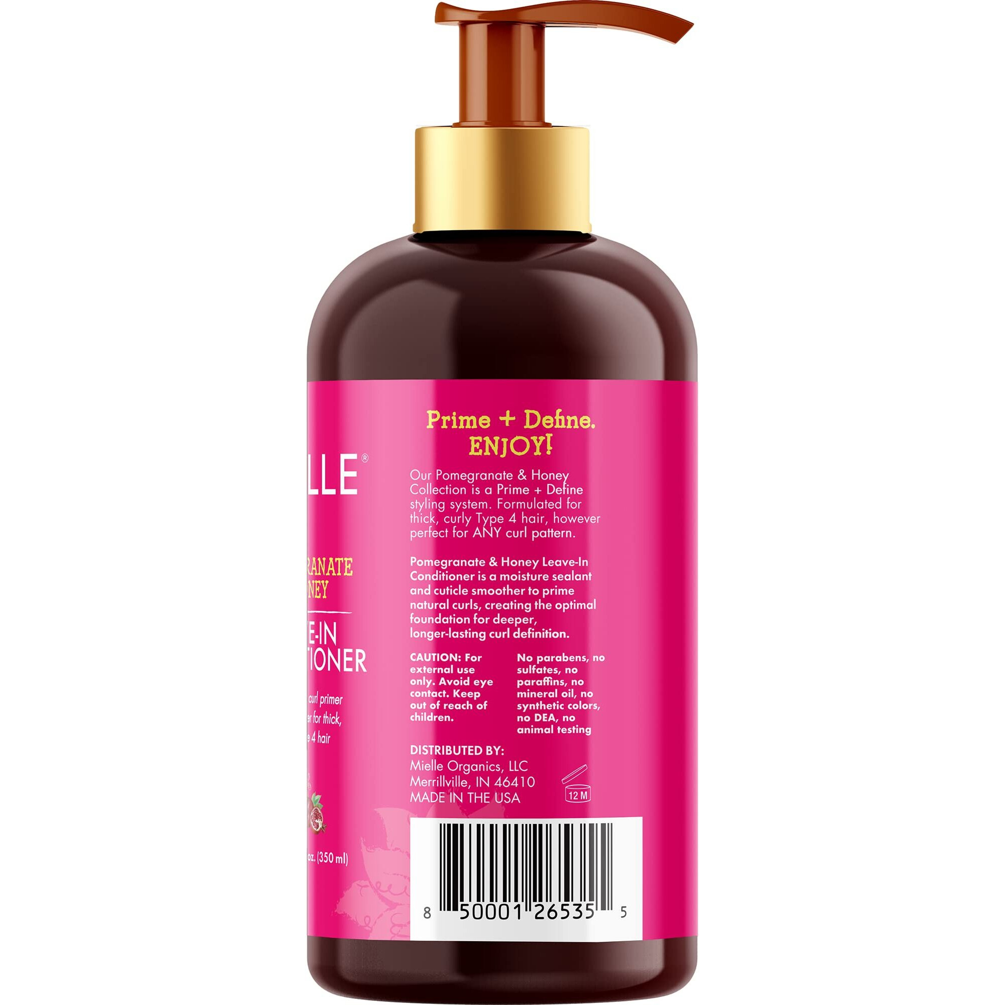 Mielle Organics Pomegranate & Honey Leave-In Conditioner, Moisturizing Curl Primer And Detangler, Repair Damage And Prevent Frizz, Treatment For Thick Curly Hair Type 4 Hair, 12-Fluid Ounces