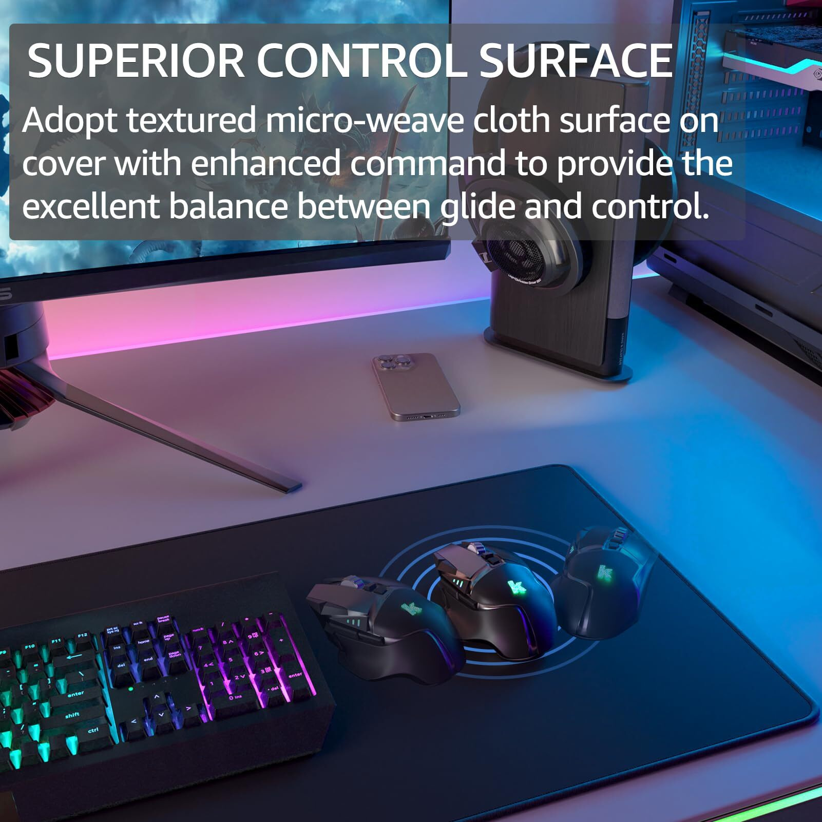 Ktrio Large Gaming Mouse Pad With Superior Micro-Weave Cloth, Extended Desk Mousepad With Stitched Edges, Non-Slip Base, Water Resist Keyboard Pad For Gamer, Office & Home, 31.5 X 11.8 In, Black