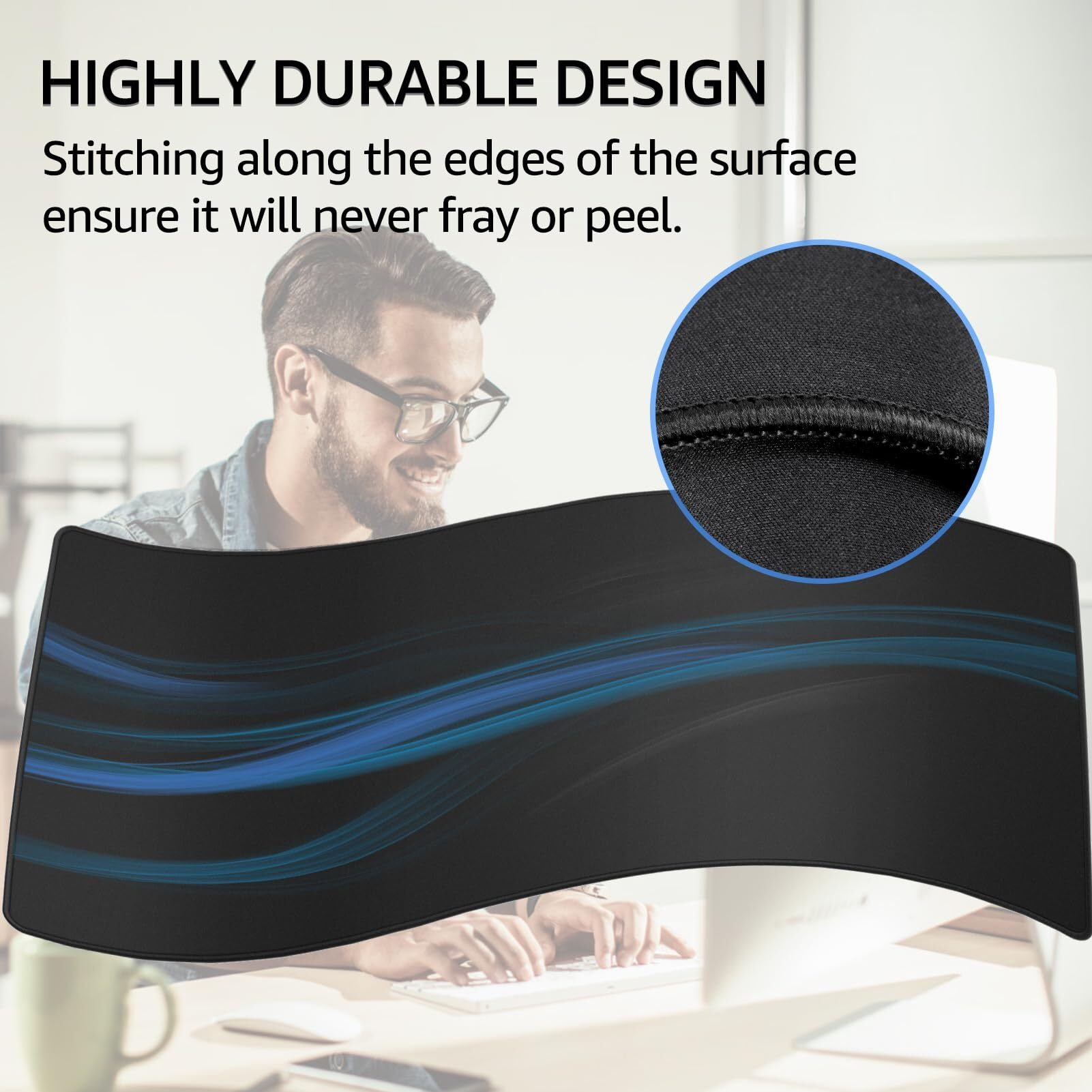 Ktrio Large Gaming Mouse Pad With Superior Micro-Weave Cloth, Extended Desk Mousepad With Stitched Edges, Non-Slip Base, Water Resist Keyboard Pad For Gamer, Office & Home, 31.5 X 11.8 In, Black