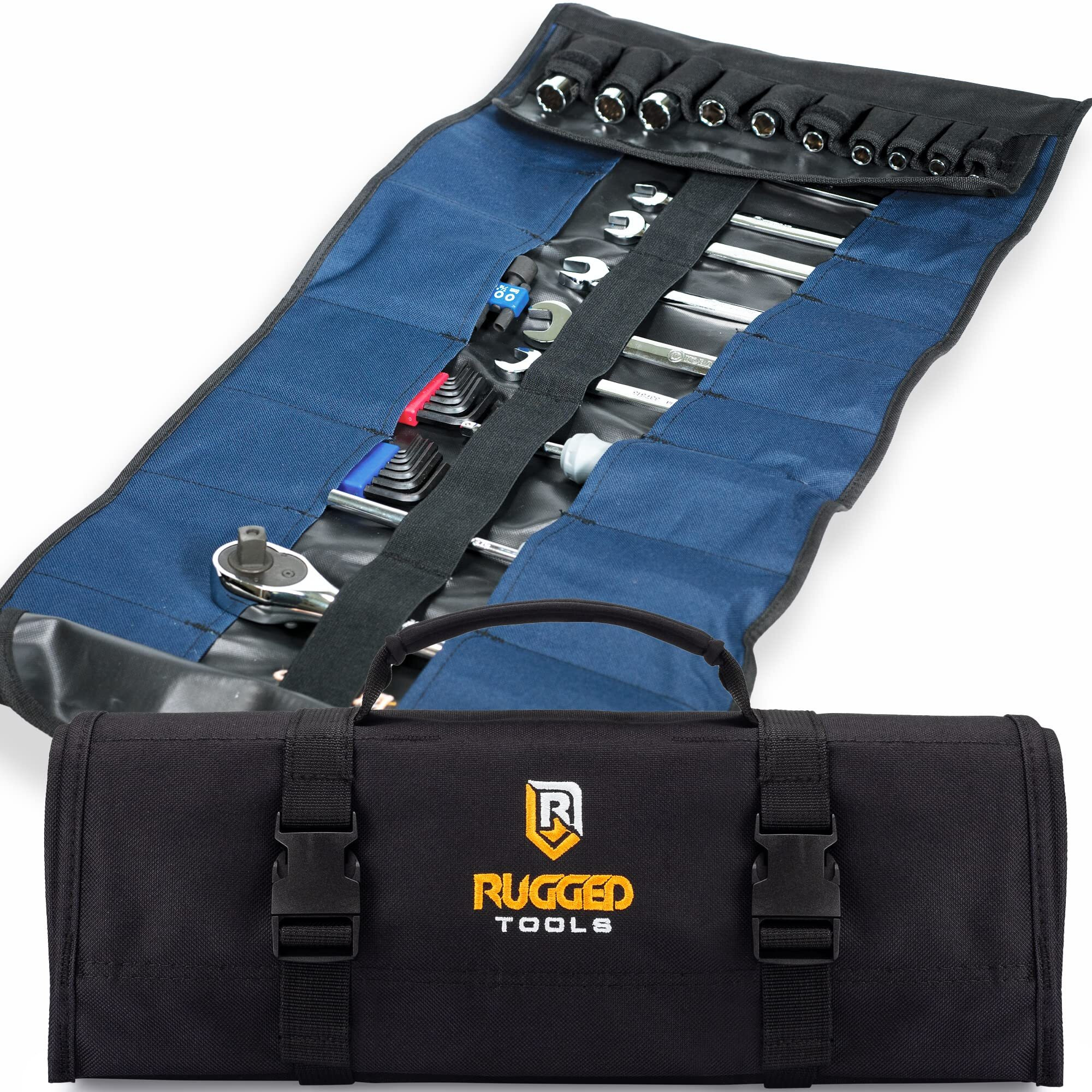 32 Pocket Tool Roll Organizer - Wrench & Pouch Includes Pouches For 10 Sockets Up Bag Electrician, Hvac, Plumber, Carpenter Or Mechanic From Rugged