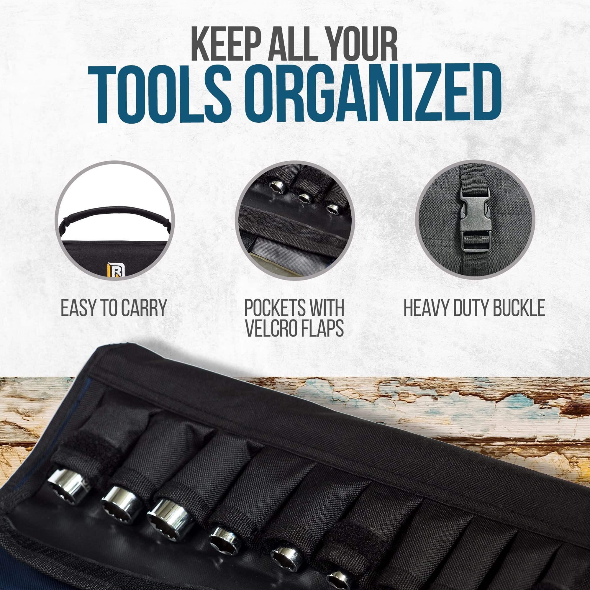 32 Pocket Tool Roll Organizer - Wrench & Pouch Includes Pouches For 10 Sockets Up Bag Electrician, Hvac, Plumber, Carpenter Or Mechanic From Rugged