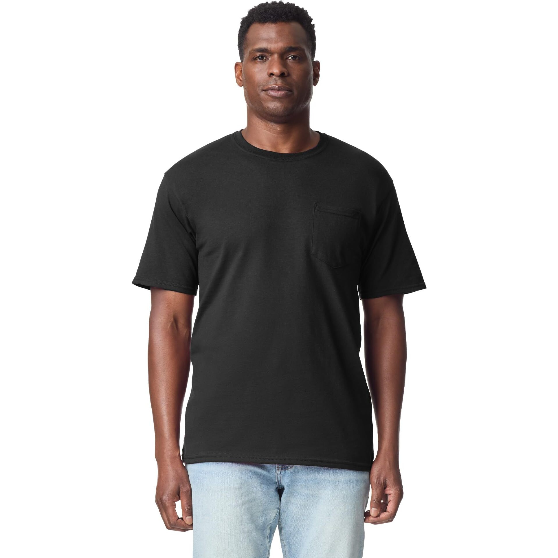 Gildan Mens Dryblend Workwear T-Shirts With Pocket, 2-Pack T Shirt, Black, X-Large Us
