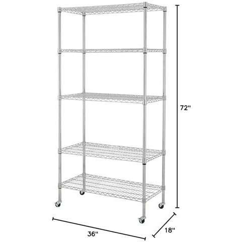Eeze Rack Eti-003 Heavy Duty Steel Wire Chrome Shelving, Storage Rack, Nsf Certified, 36X18X72-Inches 5-Tier (Chrome) (New)