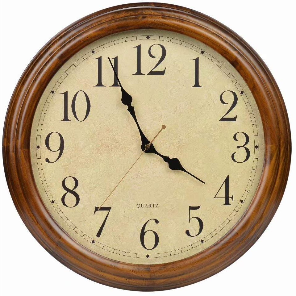 Old Oak 16-Inch Solid Wood Silent Non-Ticking Decorative Wall Clock With Large Arabic Numerals