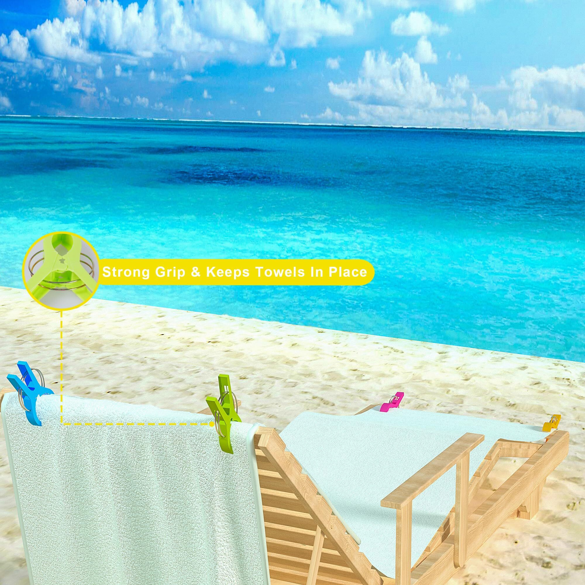Ecrocy Beach Chair Towel Clips On Cruise, 8 Pack Large Clamps,Clothes Pegs,Beach Towel Holder To Keep Your Towel From Blowing Away,Heavy Duty And In Bright Colors