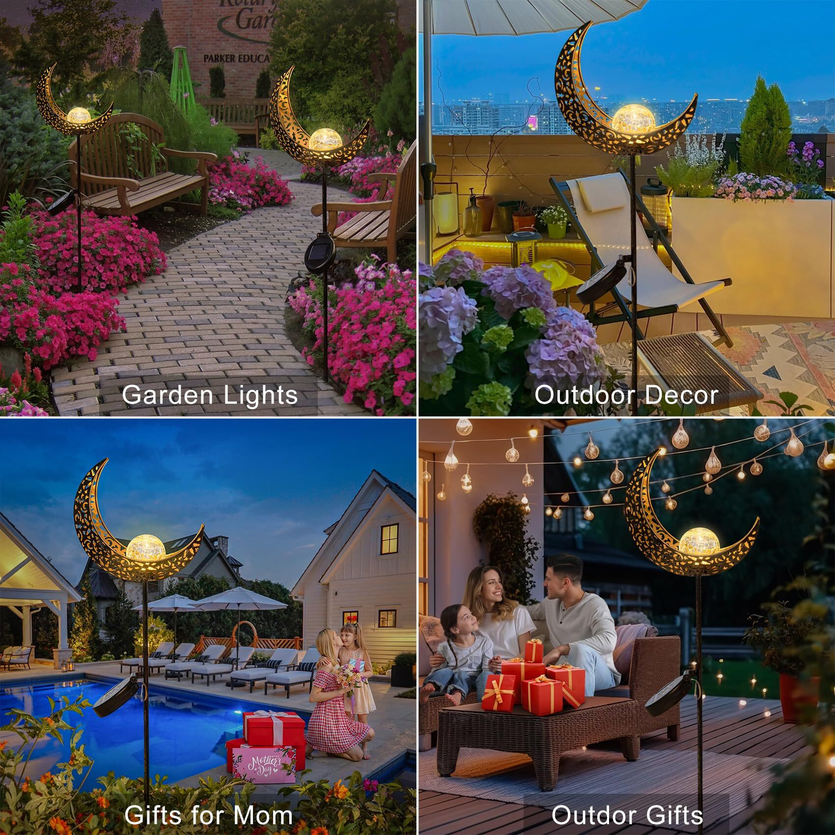 Homeimpro Moon Solar Lights Outdoor Garden Stakes, Waterproof Crackle Glass Metal Decorative Lights For Lawn, Patio Accessories, Backyard Decorations Birthday,Christmas Gift Mom Grandma (Bronze)