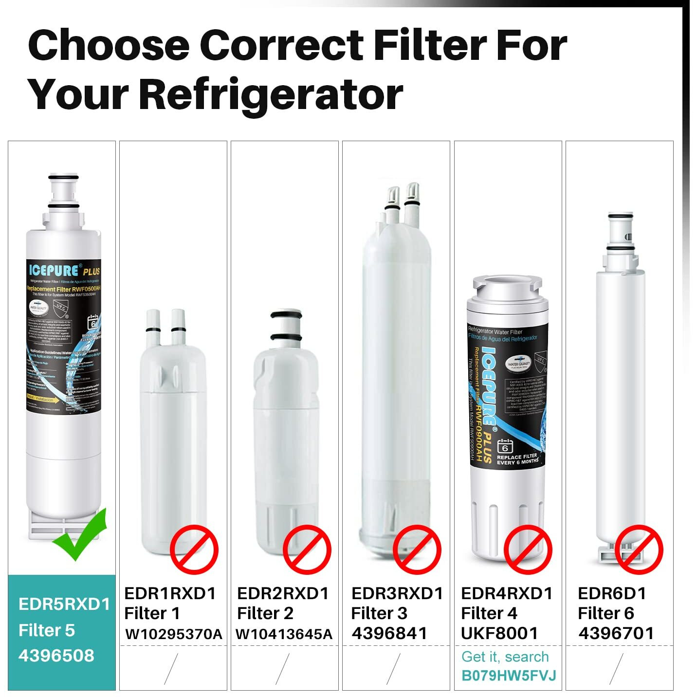 Icepure Plus 4396508 Nsf53&42 Premium Replacement For Whirlpool 4396510, Filter 5, Edr5Rxd1, Nl240V, Wfl400, 46-9902, 9010, Rwf0500A Refrigerator Water Filter,1Pack