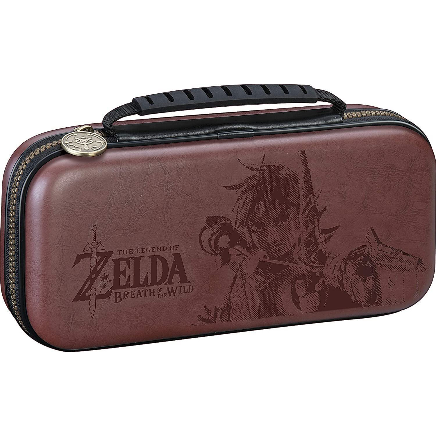 Officially Licensed Nintendo Switch Deluxe Zelda Link Travel Case - Premium Hard Case Made With Koskin Saddle Leather Embossed With Zelda Breath Of The Wild Art 2 Game Cases