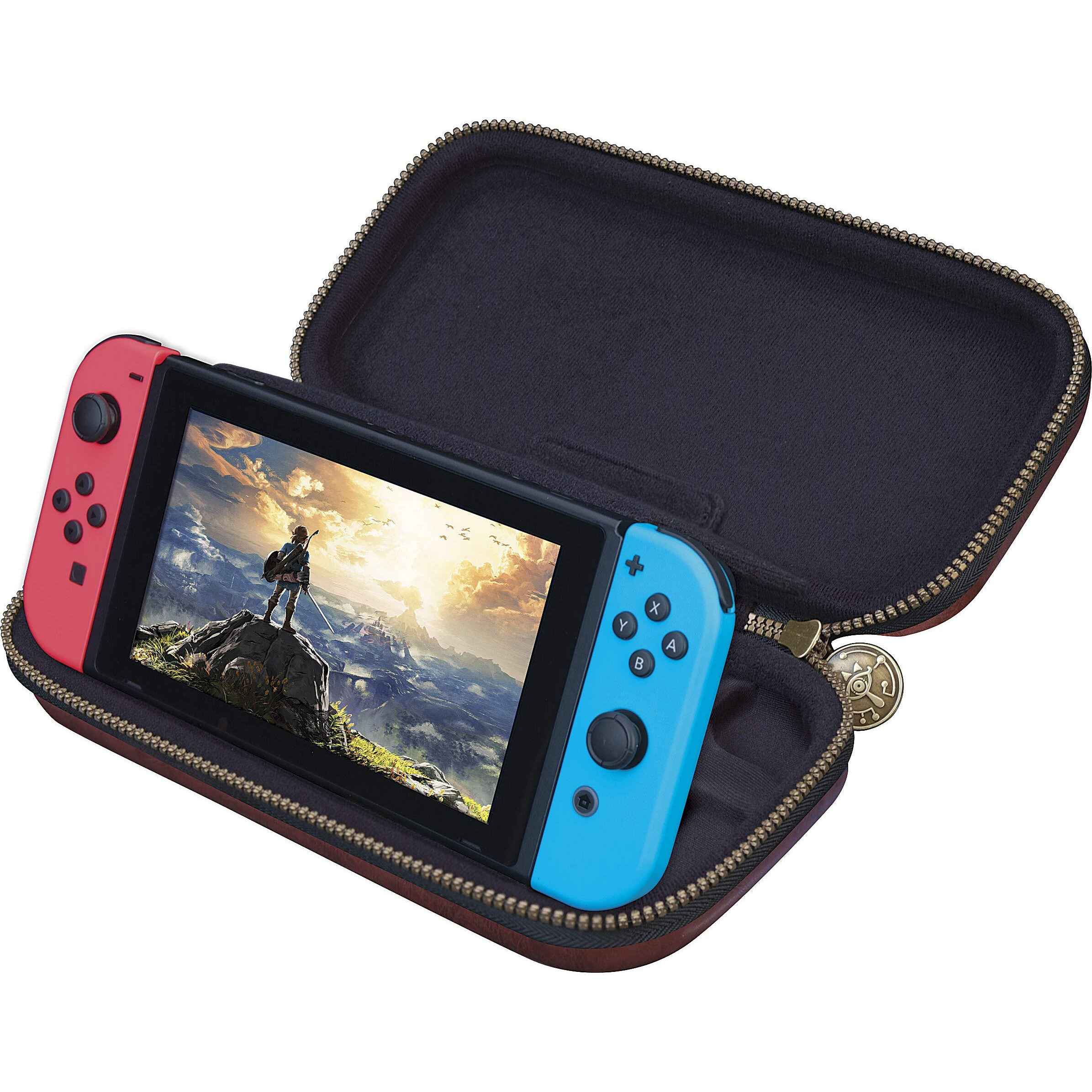 Officially Licensed Nintendo Switch Deluxe Zelda Link Travel Case - Premium Hard Case Made With Koskin Saddle Leather Embossed With Zelda Breath Of The Wild Art 2 Game Cases
