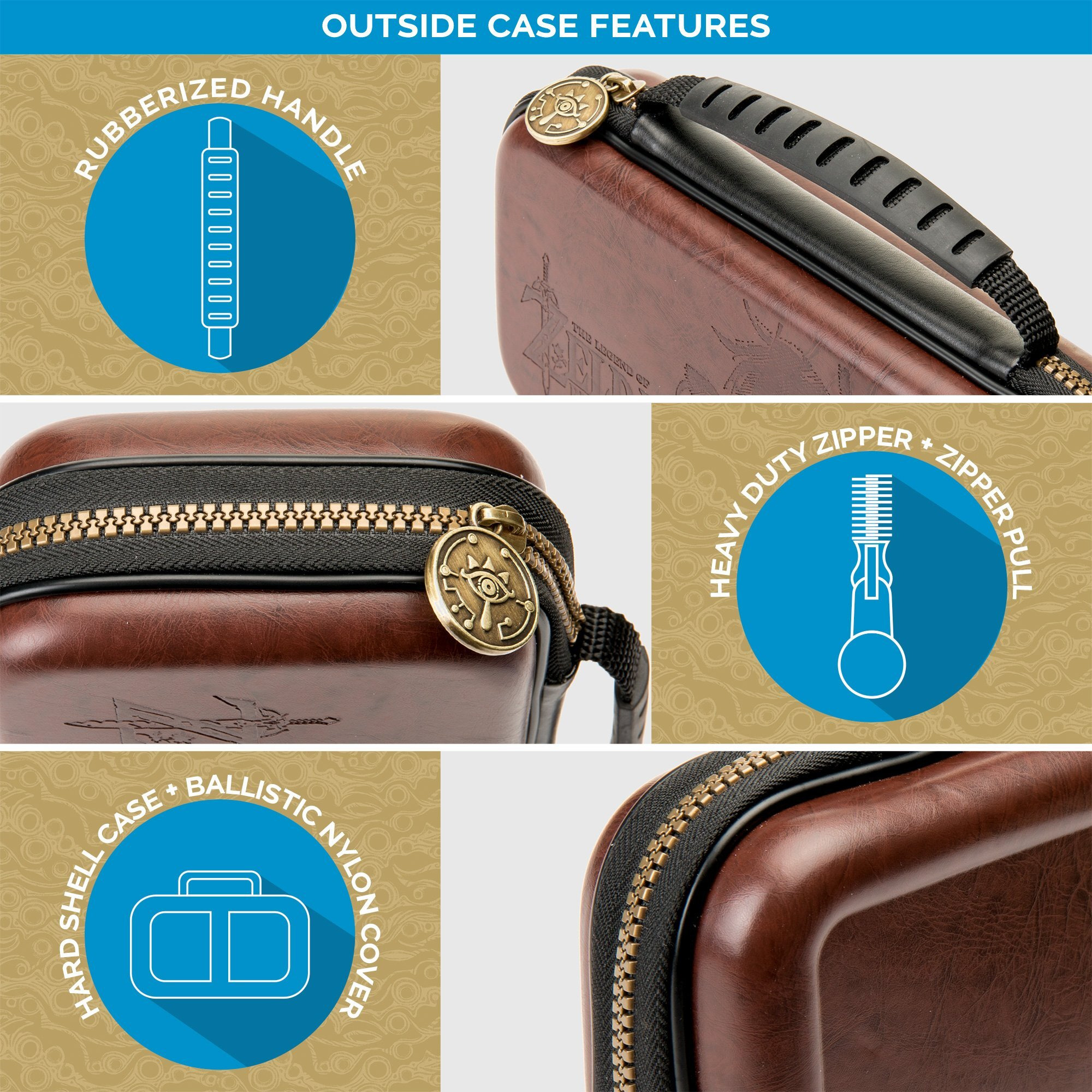 Officially Licensed Nintendo Switch Deluxe Zelda Link Travel Case - Premium Hard Case Made With Koskin Saddle Leather Embossed With Zelda Breath Of The Wild Art 2 Game Cases
