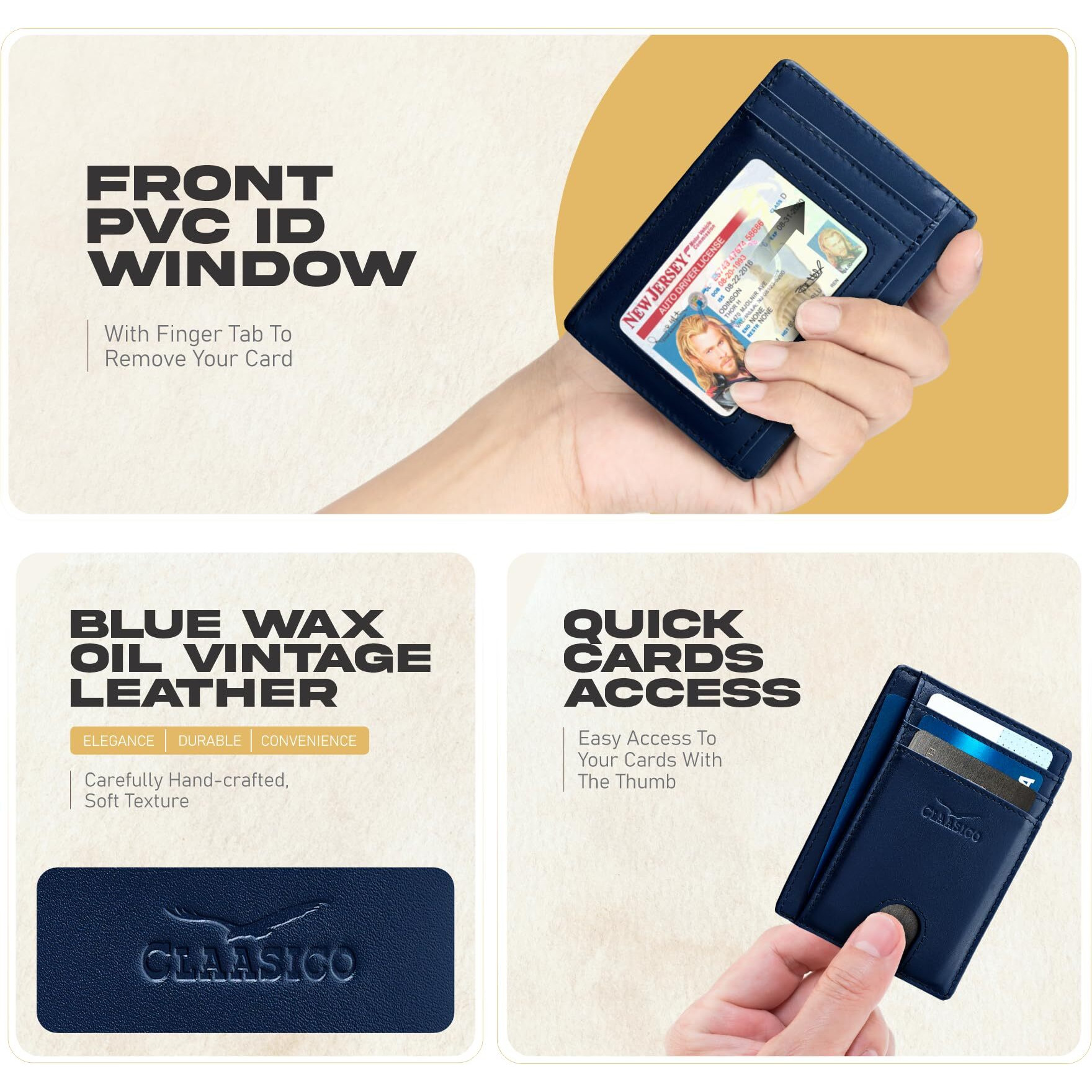Claasico Front Pocket Small Minimalist Leather Wallet Rfid Blocking Genuine Leather Credit Card Holder