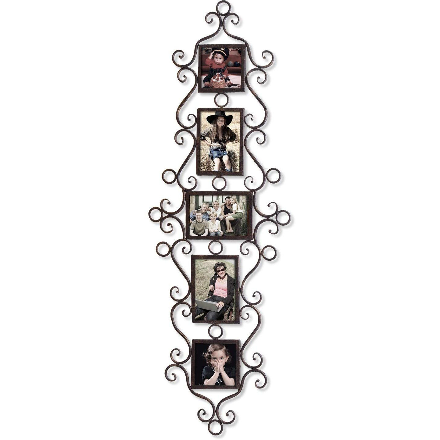 Adeco 5 Openings Decorative Black Metal Filigree Wall Hanging Collage Family Picture Photo Frame - Made To Display Three 4X6 And Two 4X4 Photos