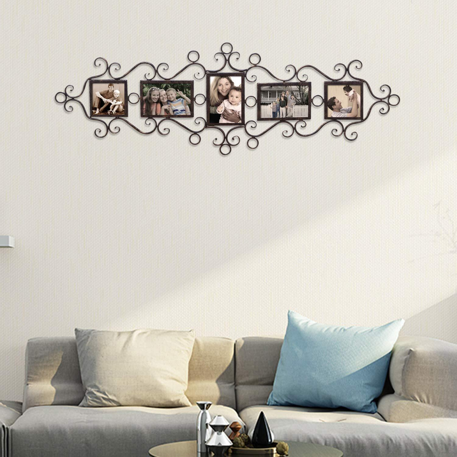 Adeco 5 Openings Decorative Black Metal Filigree Wall Hanging Collage Family Picture Photo Frame - Made To Display Three 4X6 And Two 4X4 Photos