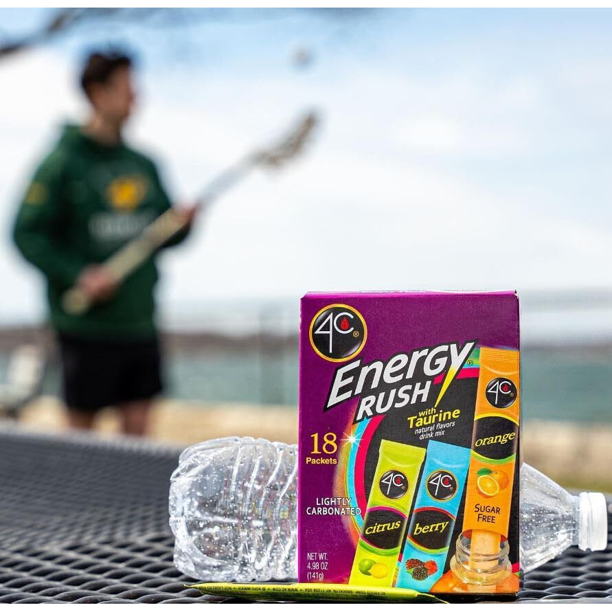 4C Energy Rush Stix, Variety 1 Pack, 40 Count, Single Serve Water Flavoring Packets, Sugar Free With Taurine, On The Go Bundle
