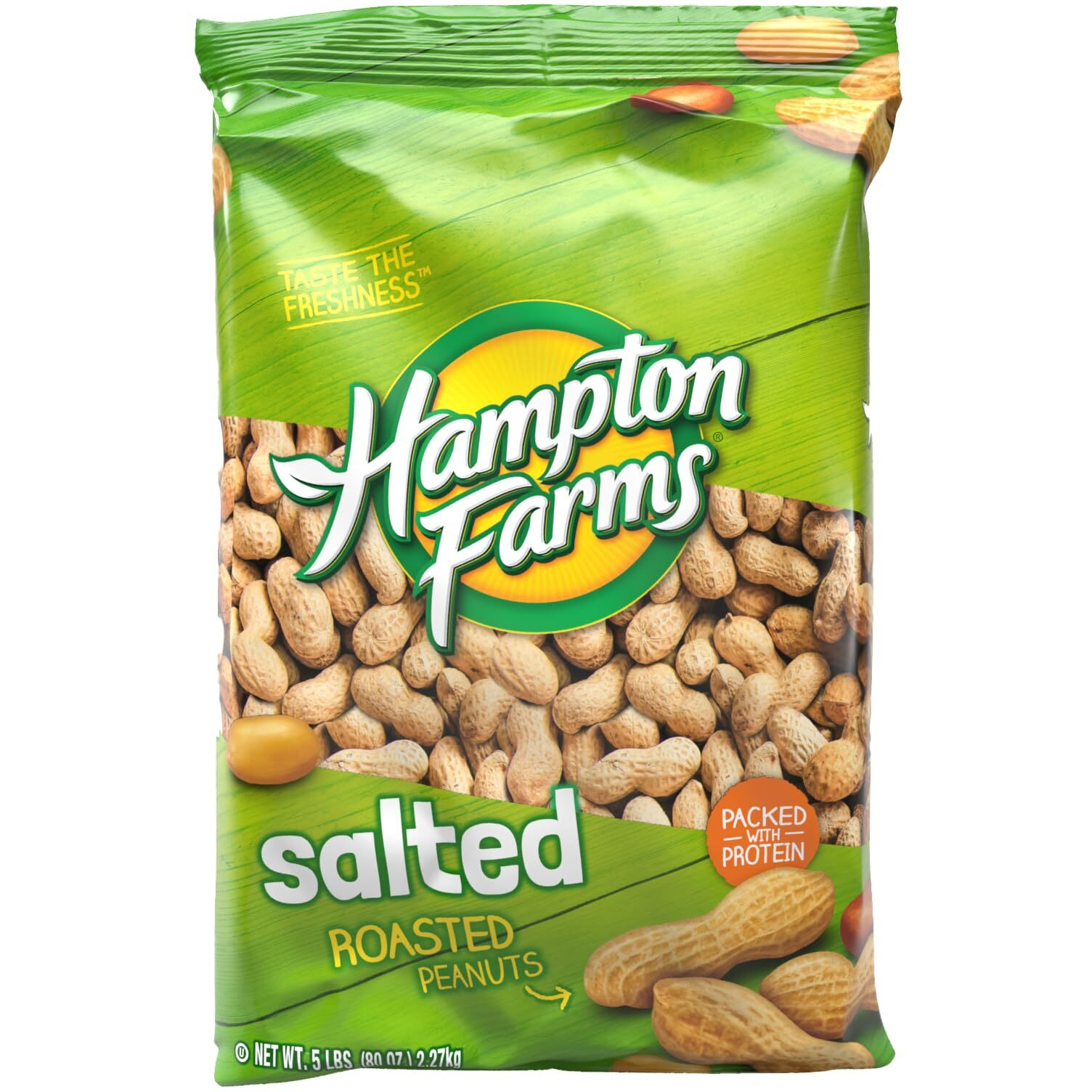 Hampton Farms - Usa Grown All-Natural - Fancy Roasted In-Shell Salted Peanuts - 5 Lb. Bag