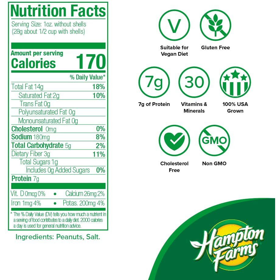 Hampton Farms - Usa Grown All-Natural - Fancy Roasted In-Shell Salted Peanuts - 5 Lb. Bag