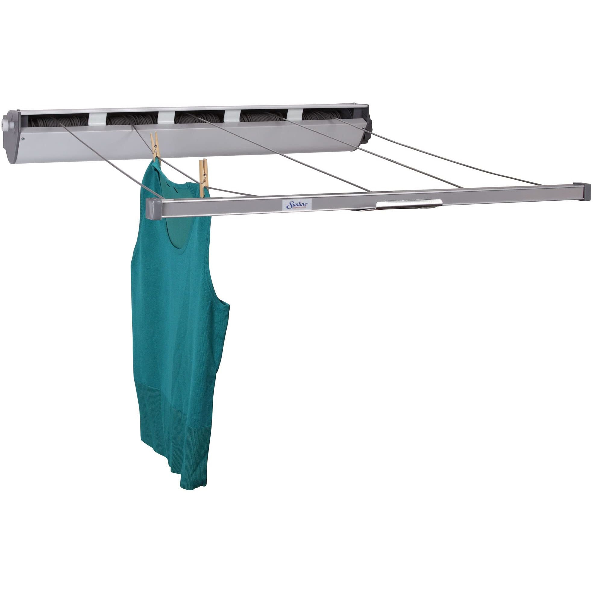 Household Essentials 17145-1 Aluminum Retractable Clothesline 5-Line Dryer | Indoor Or Outdoor Use | Hang Wet Or Dry Laundry, Black|Tan|Silver