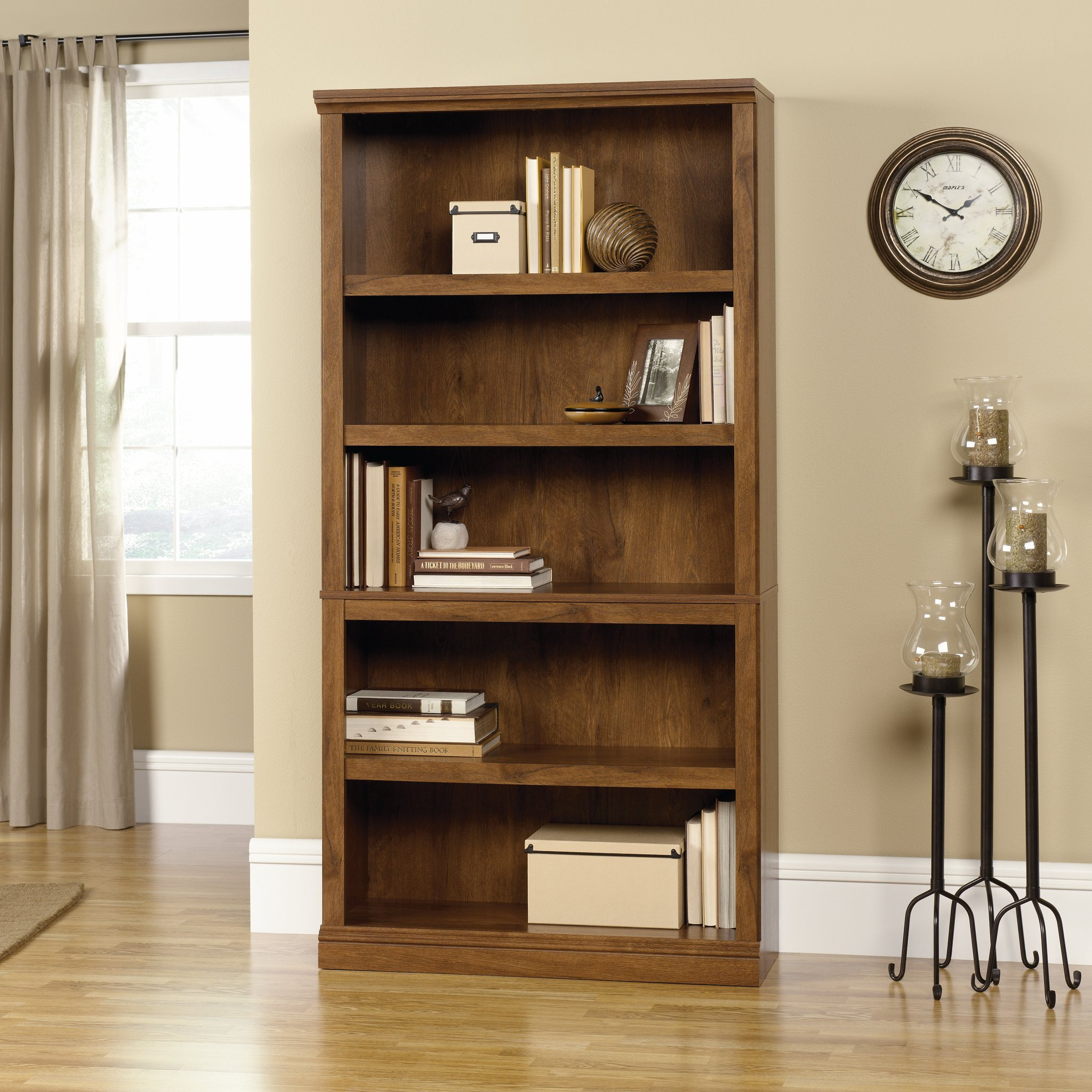 Sauder Miscellaneous Storage 5 Split Bookcase/Book Shelf, L 35.28"" X W 13.23"" X H 69.76"", Oiled Oak Finish