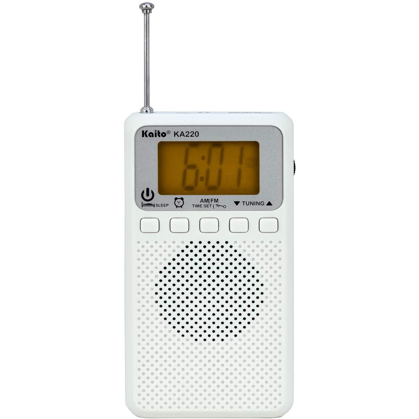 Kaito Ka220W Pocket Digital Am/Fm Radio With Alarm Clock & Sleep Timer, White