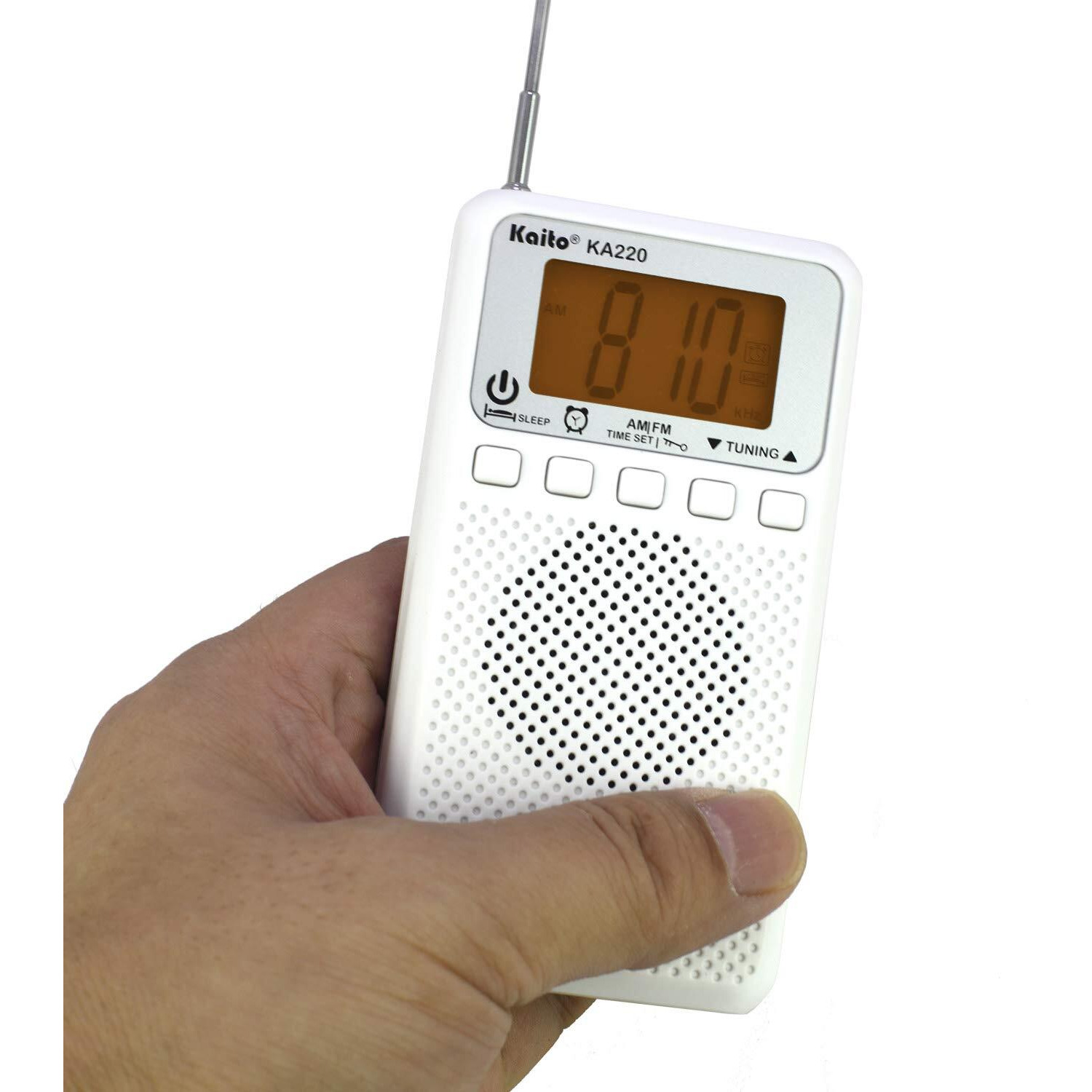 Kaito Ka220W Pocket Digital Am/Fm Radio With Alarm Clock & Sleep Timer, White