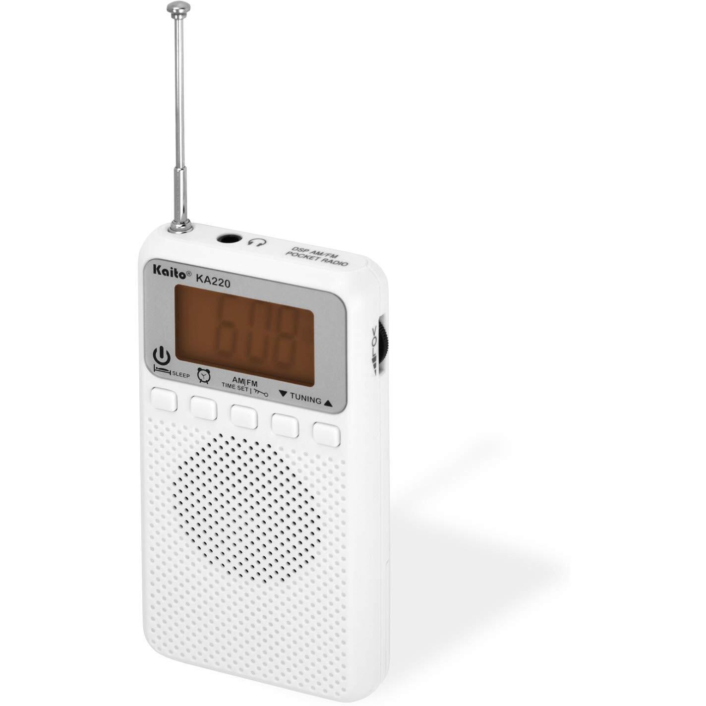 Kaito Ka220W Pocket Digital Am/Fm Radio With Alarm Clock & Sleep Timer, White